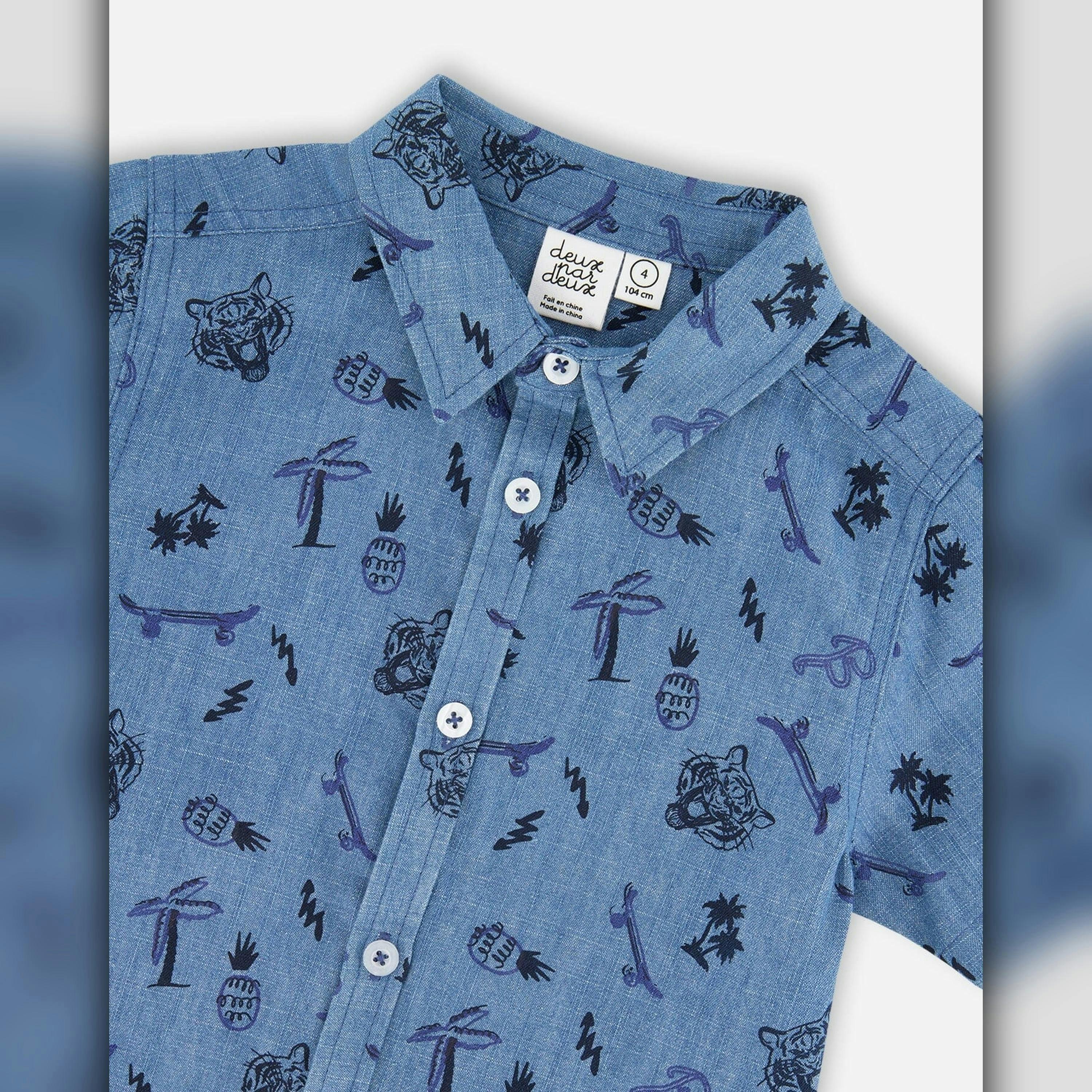 Chambray Short-Sleeve Shirt Blue Printed Skateboards , view 3 of 3