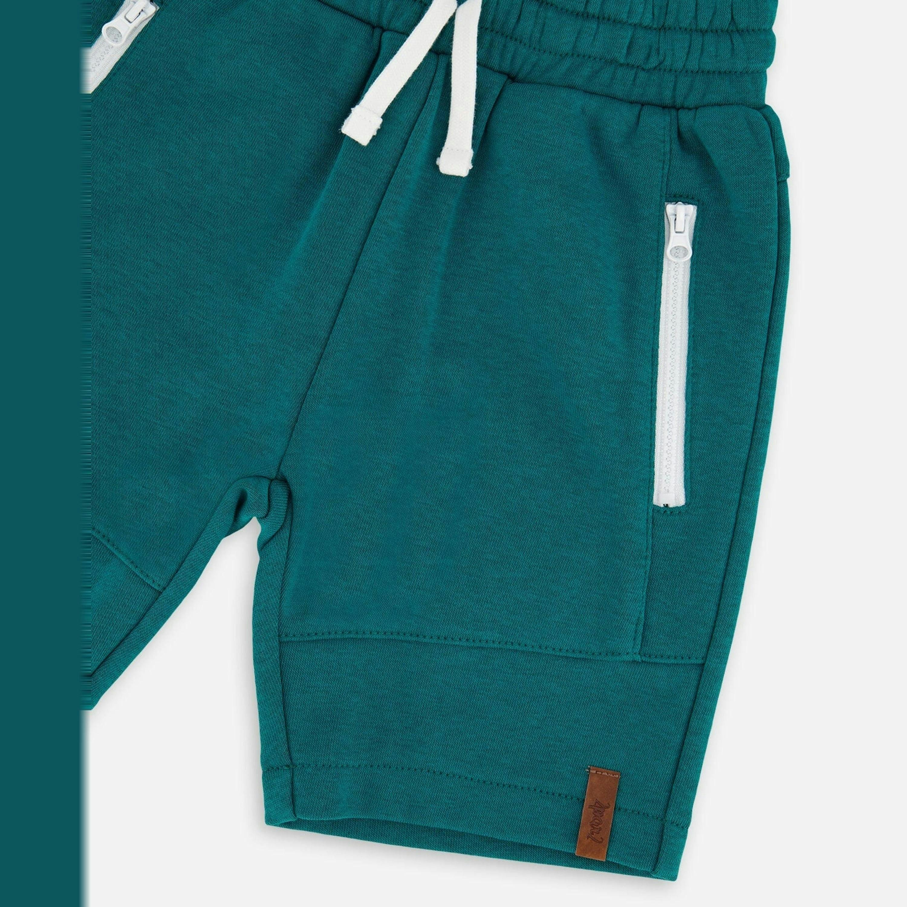 French Terry Shorts With Cross Seams Dark Turquoise , view 4 of 4