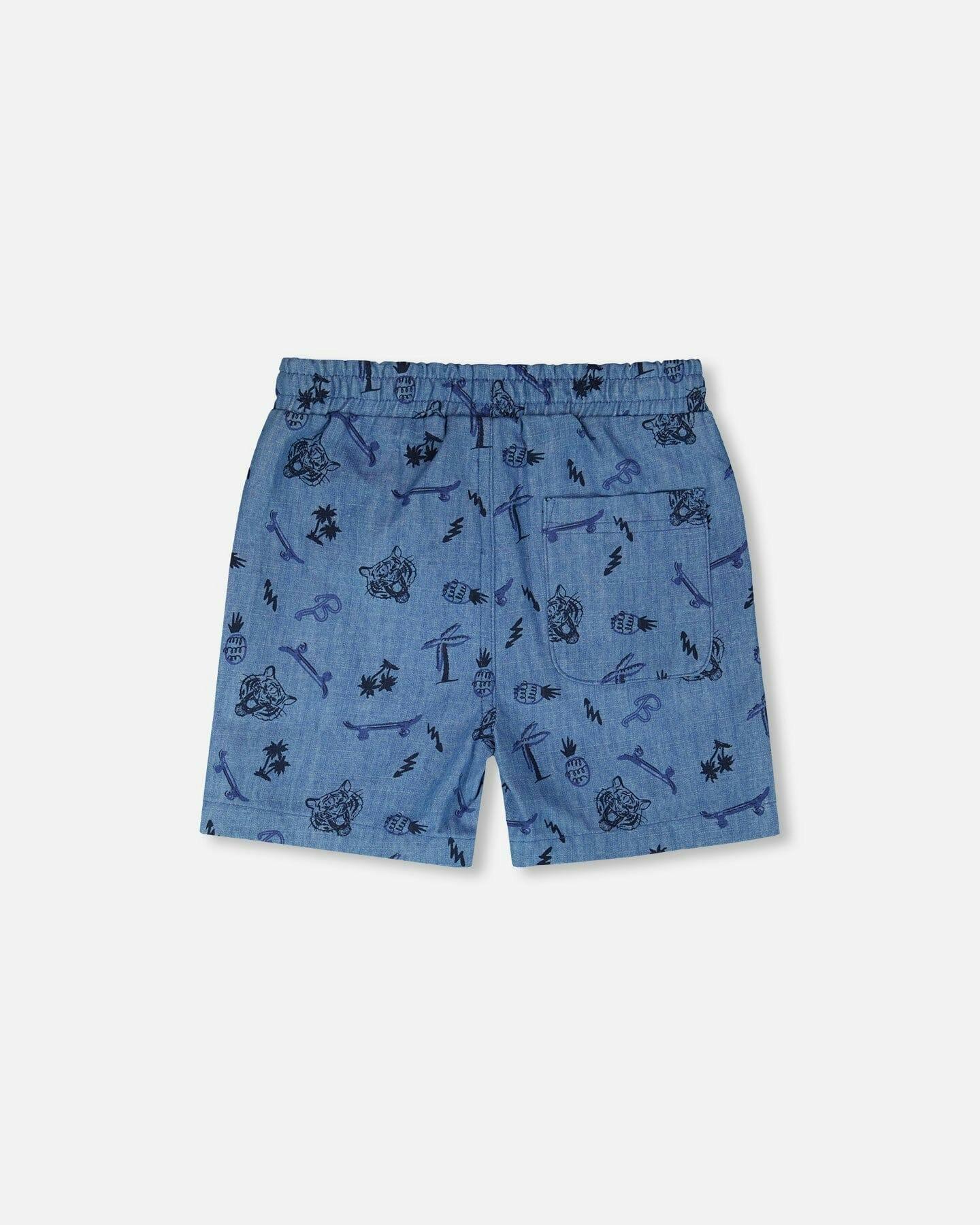 Chambray Shorts Blue Printed Skateboards , view 3 of 4