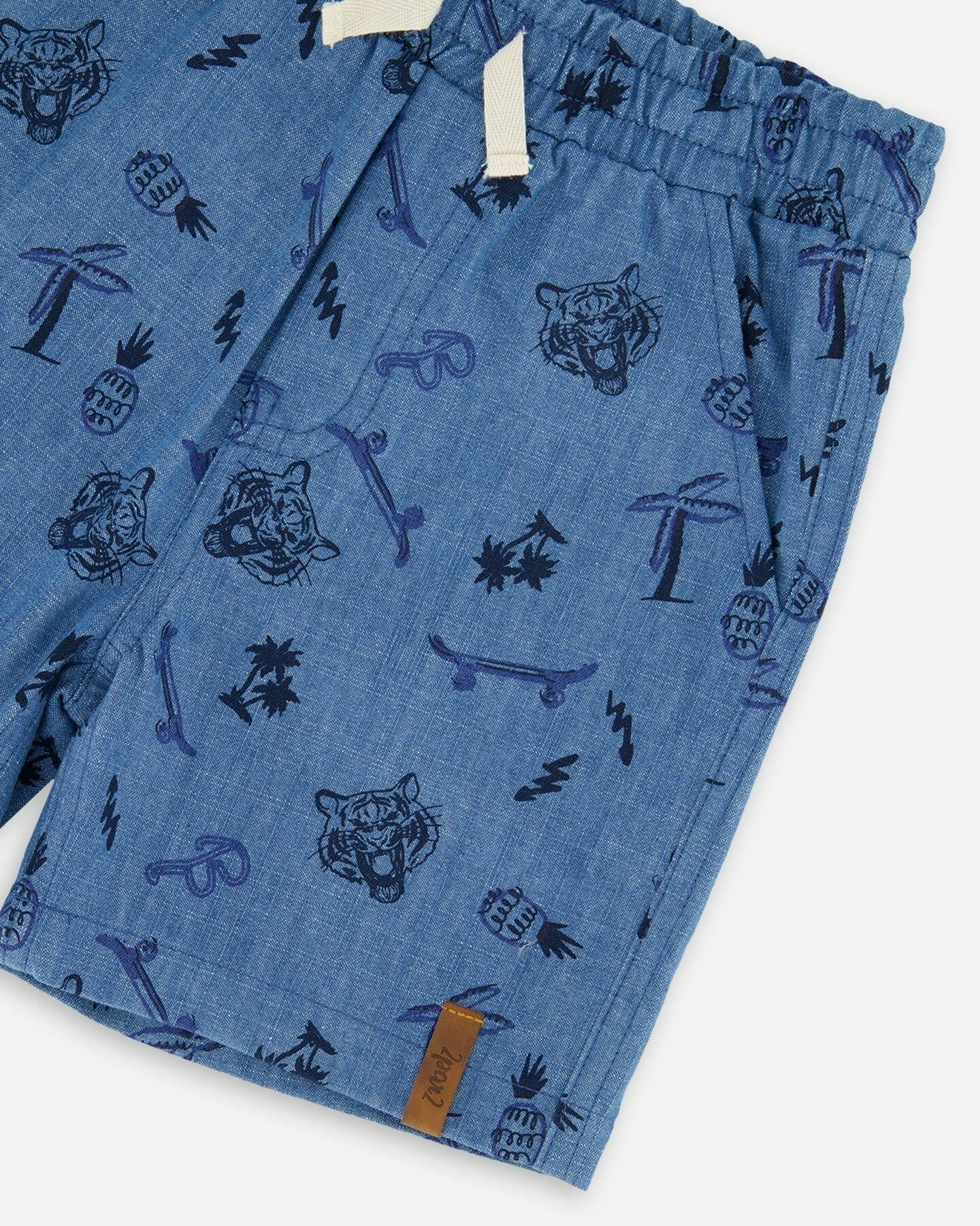 Chambray Shorts Blue Printed Skateboards , view 4 of 4