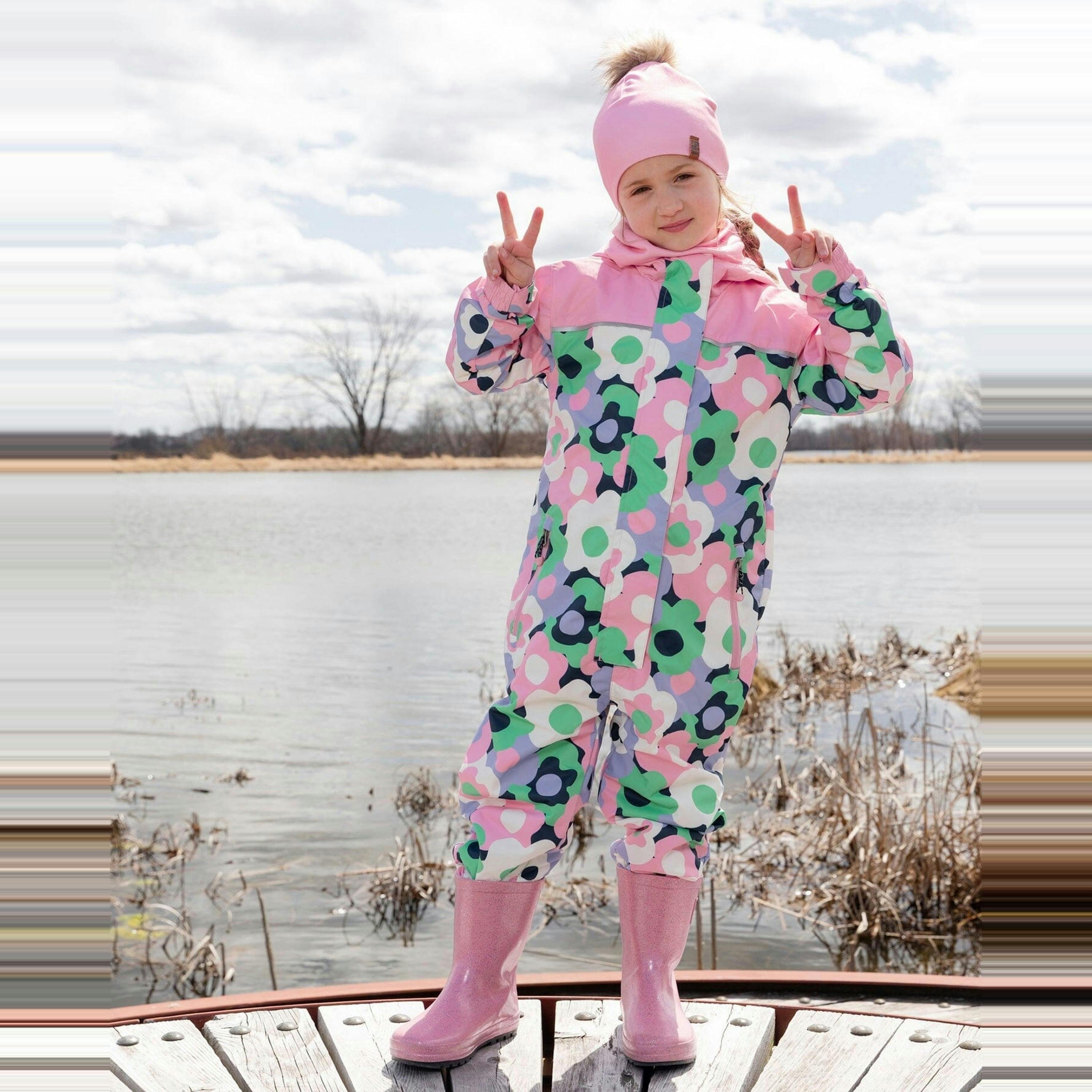Kids Mid-Season One-Piece Outerwear Black Printed Flowers , view 2 of 4