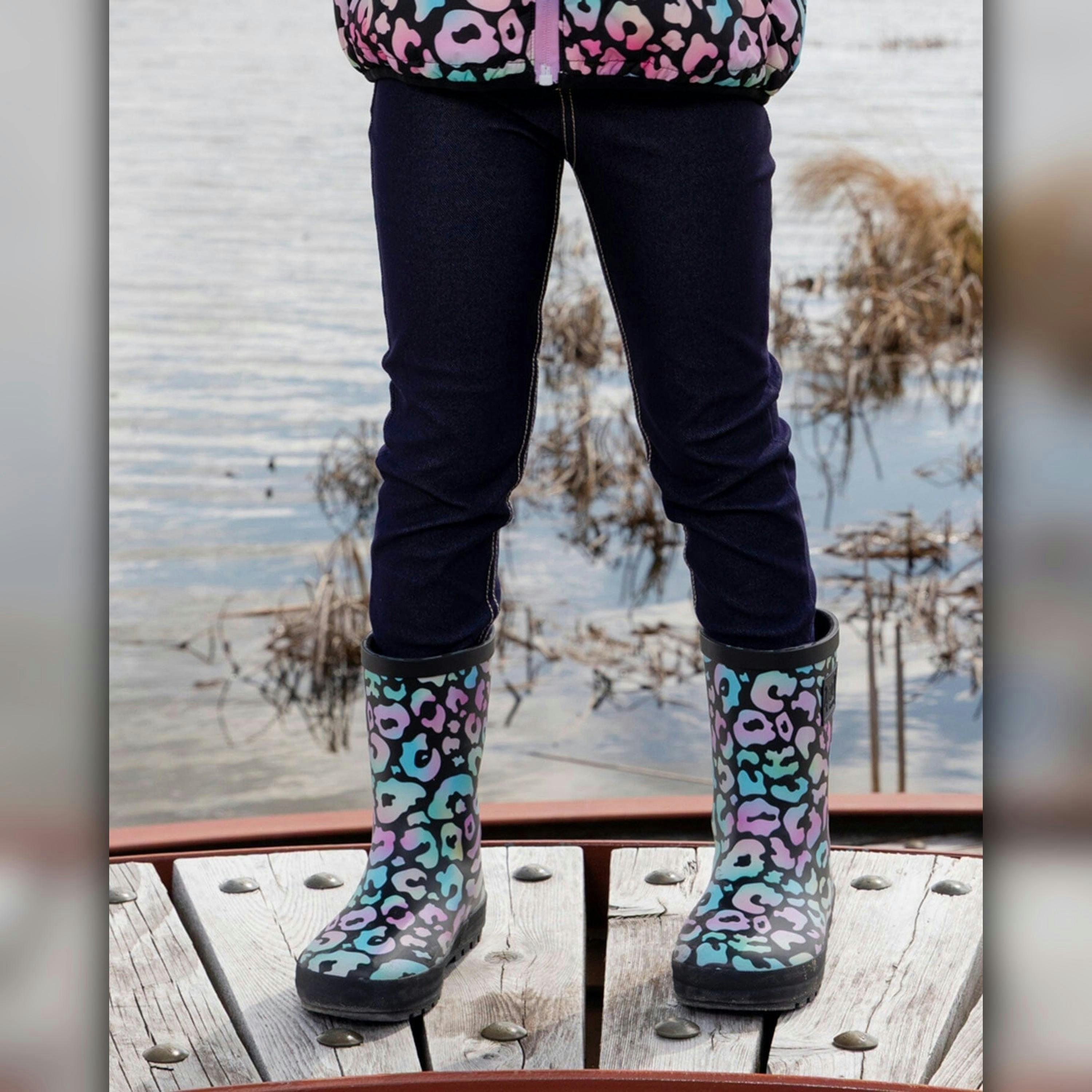 Rain Boots In Natural Rubber Black Animal Print , view 2 of 4
