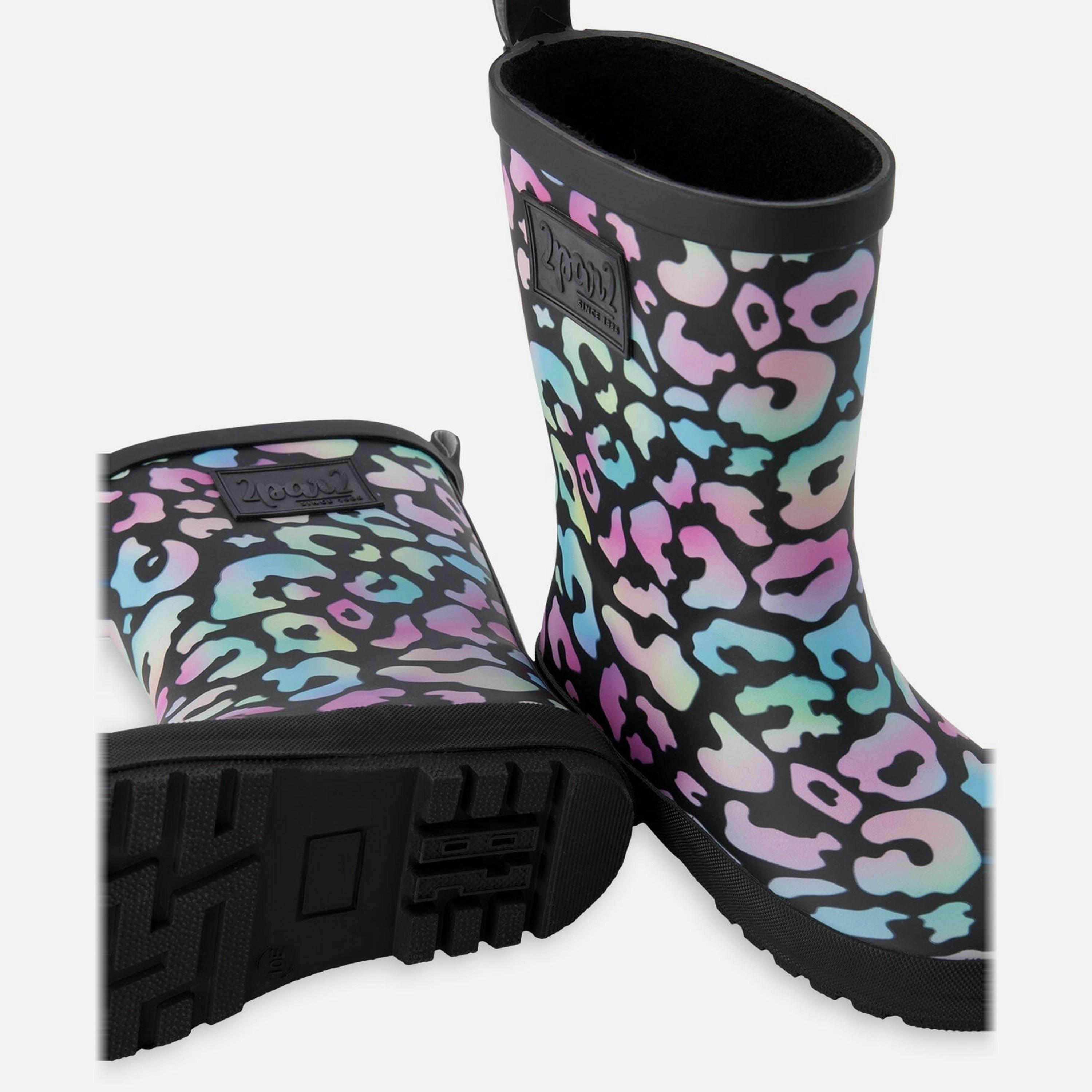 Rain Boots In Natural Rubber Black Animal Print , view 3 of 4
