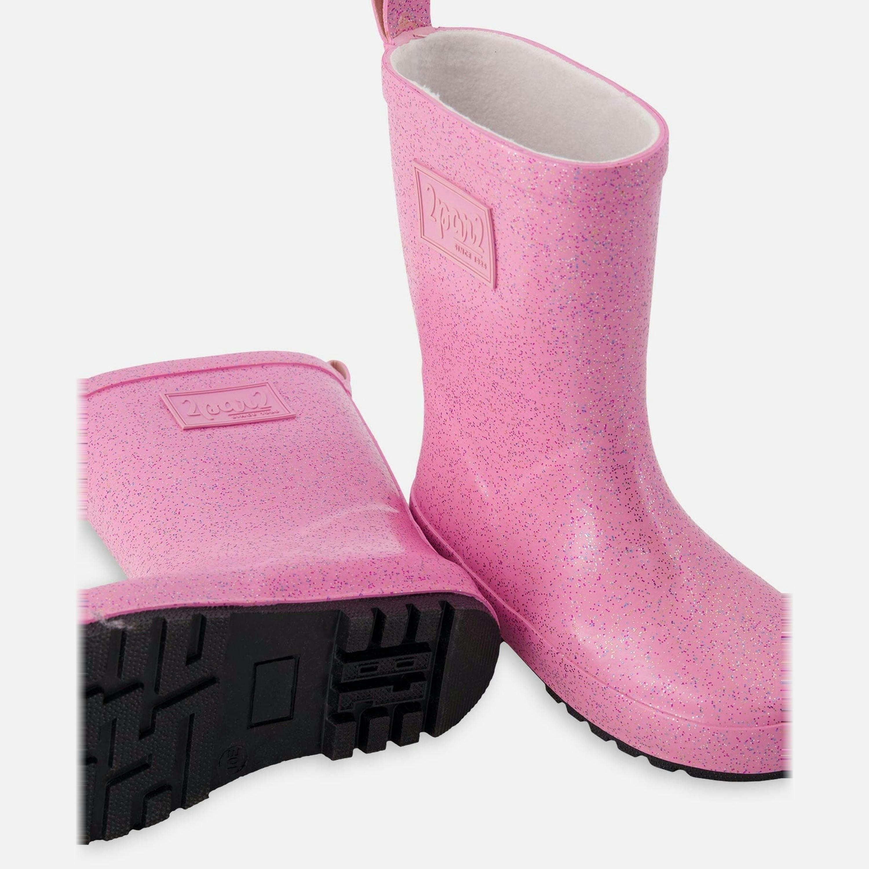 Rain Boots in Natural Rubber Pink Glitter , view 3 of 4