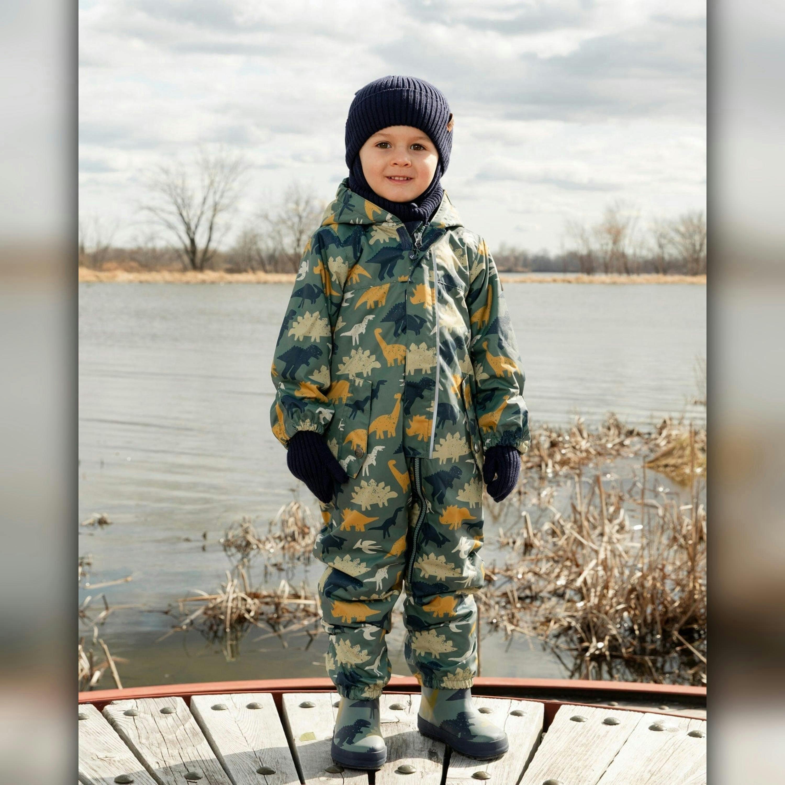 Rain Boots In Natural Rubber Green Dinosaur Print , view 2 of 4
