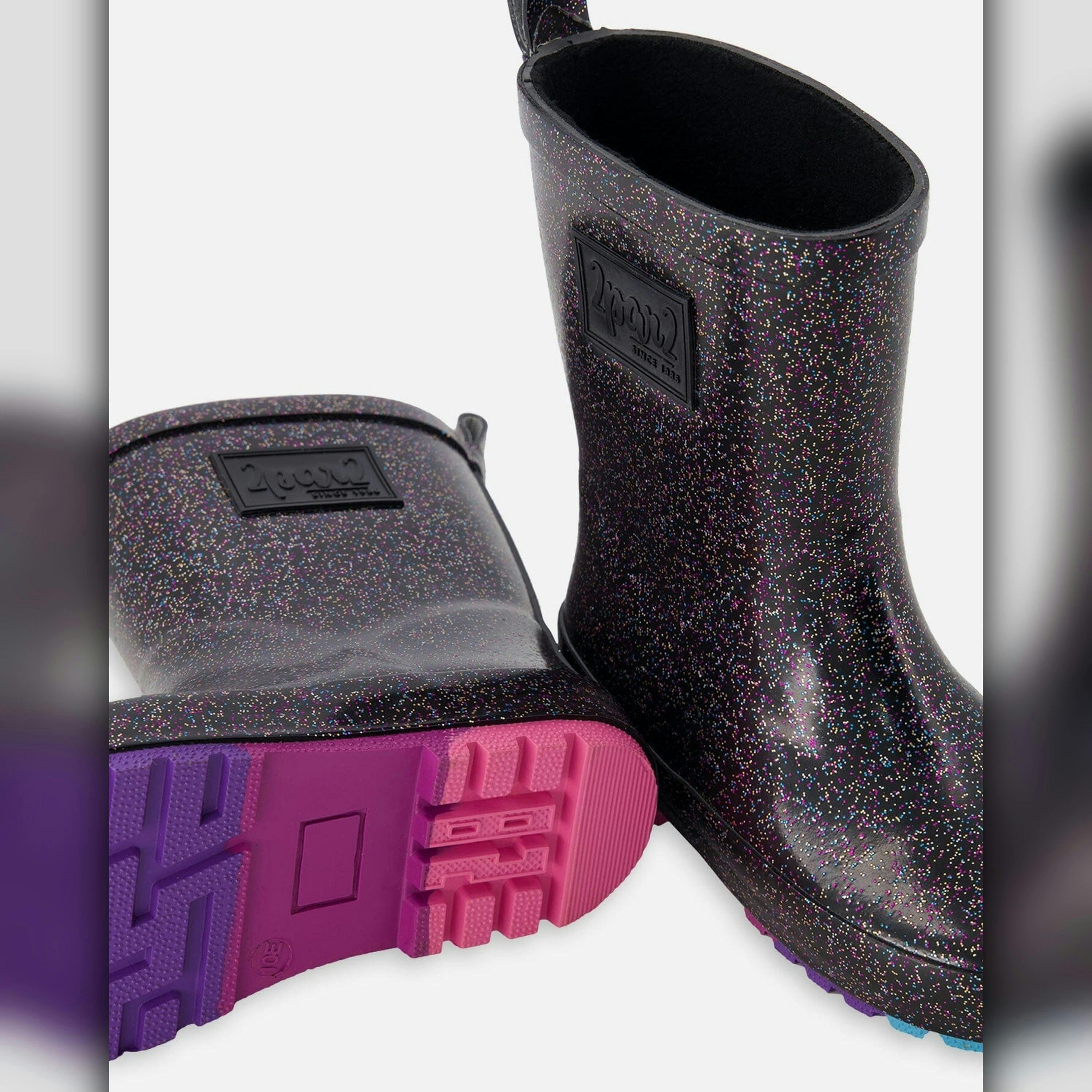 Rain Boots in Natural Rubber Black Glitter , view 2 of 3