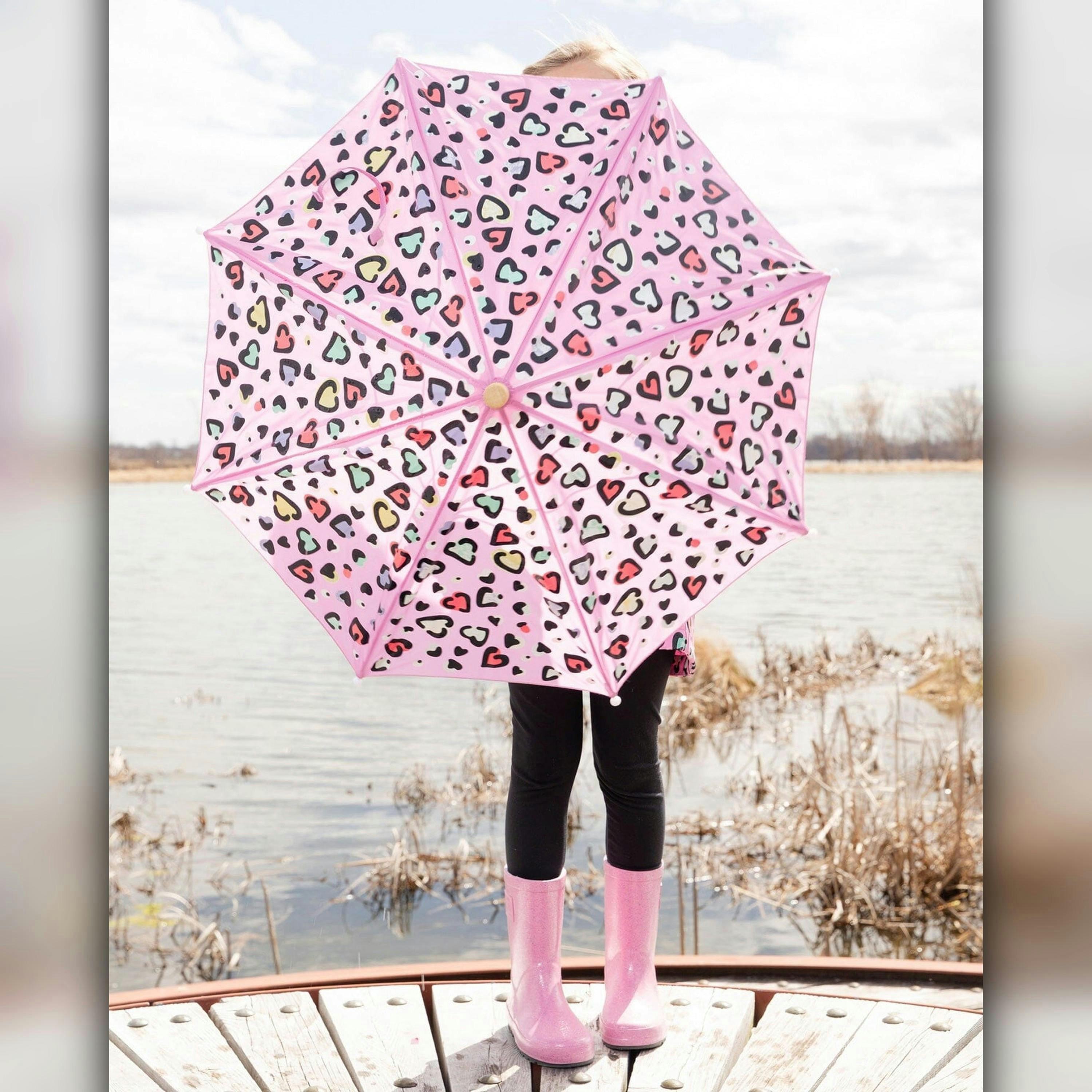 Color-Changing Umbrella Pink Hearts Print , view 3 of 6