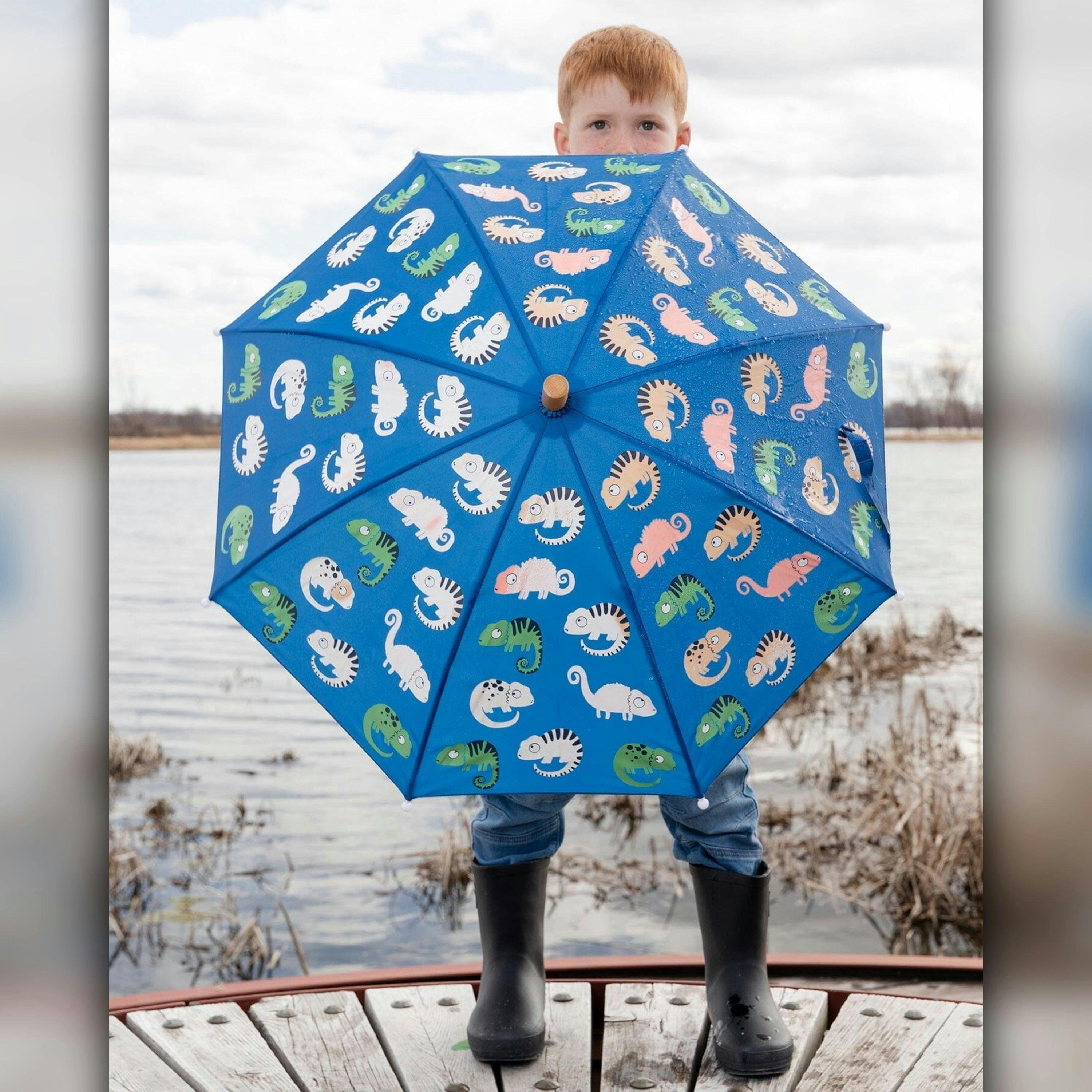 Color-Changing Umbrella Blue Chameleon Print , view 3 of 6