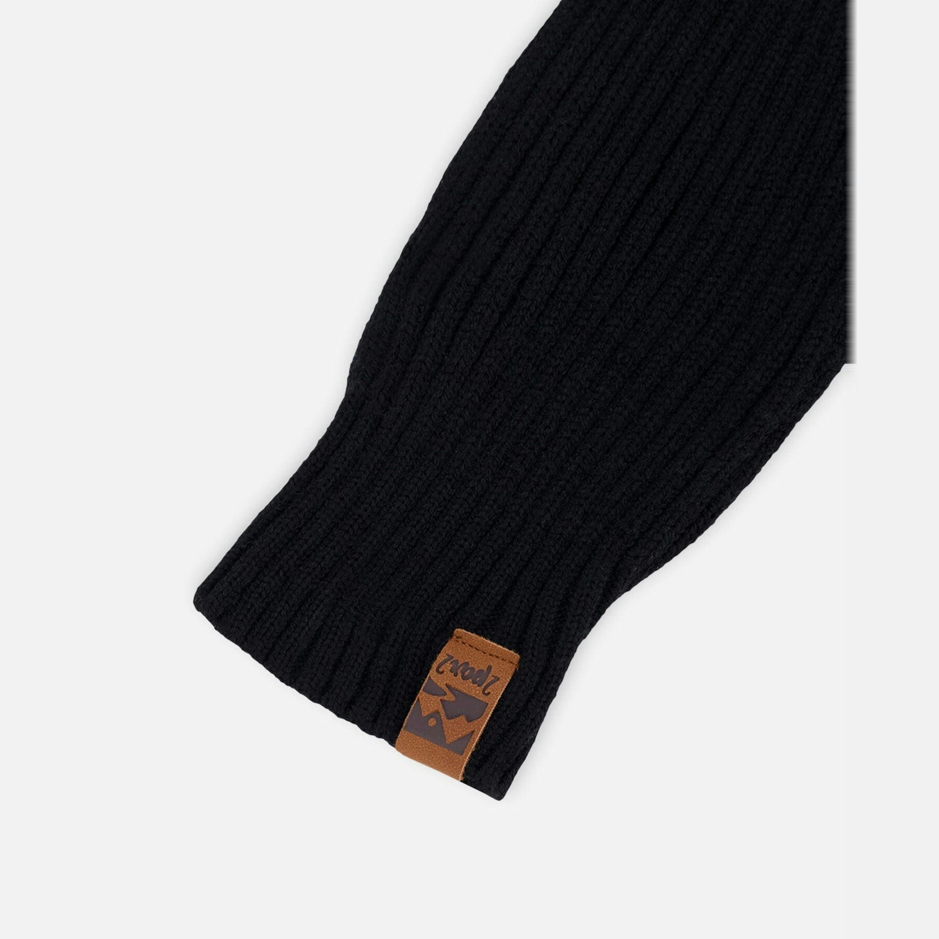 Ribbed Knit Mittens Black , view 2 of 2