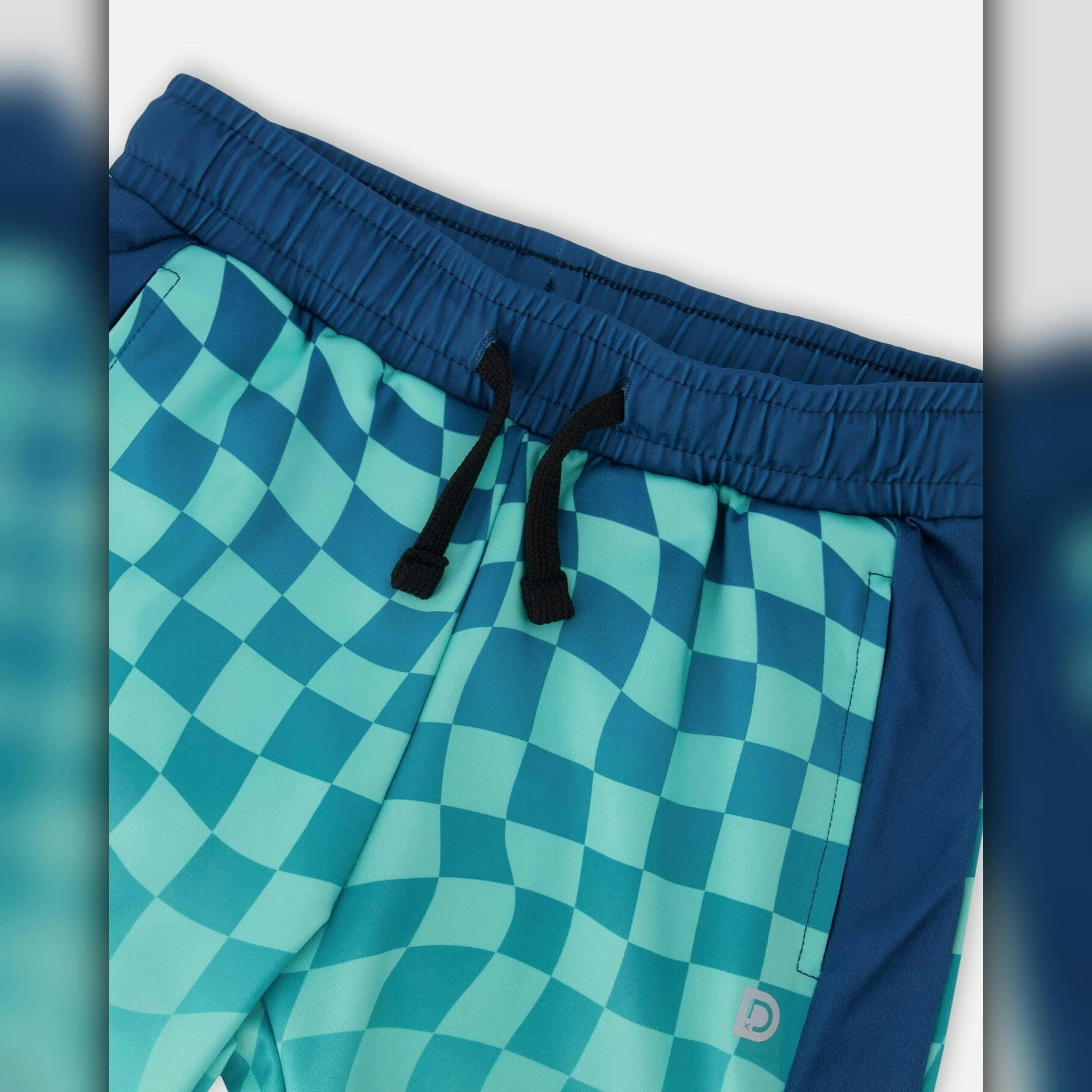 Athletic Shorts In Recycled Polyester Teal Printed Checkerboard , view 3 of 3
