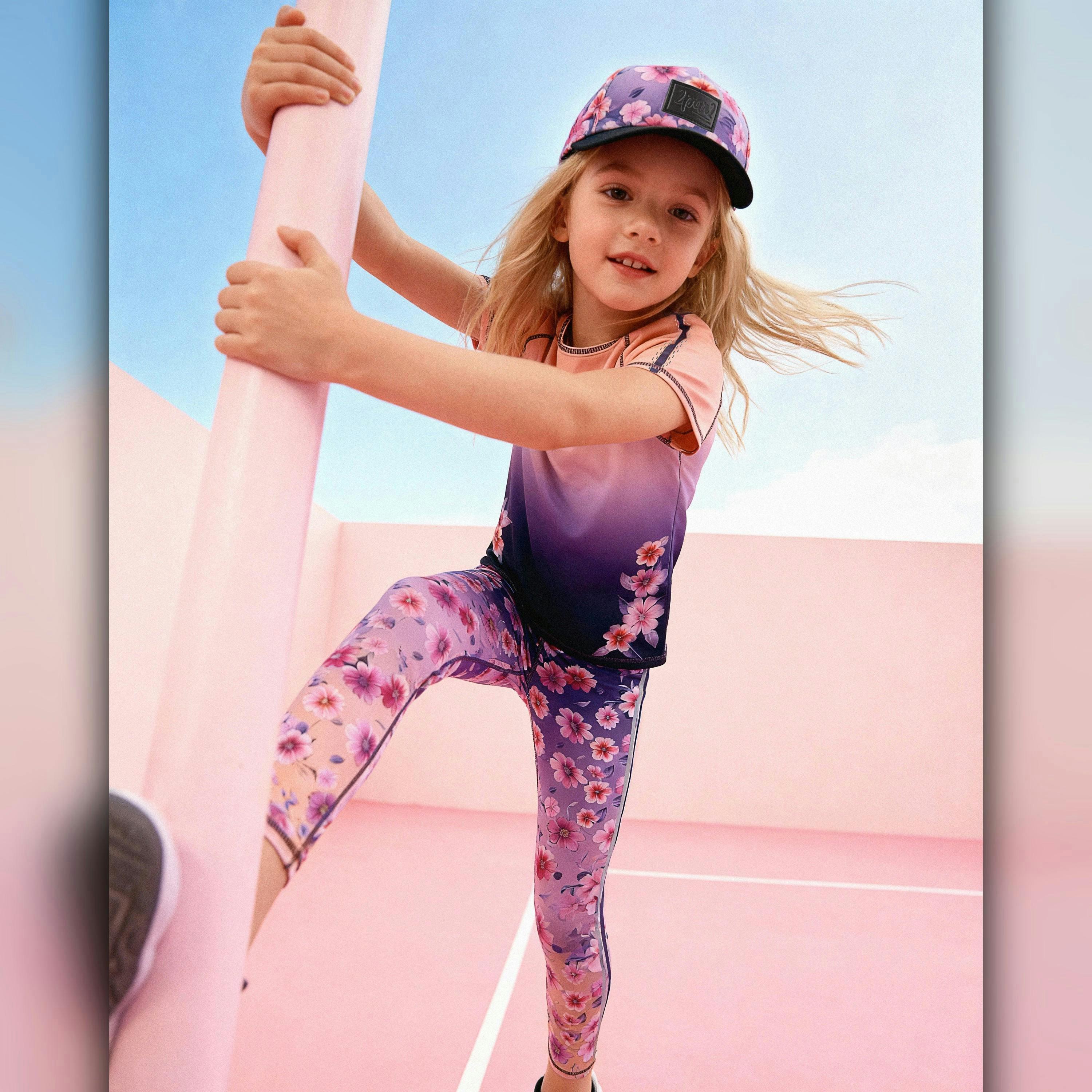 Athletic Leggings In Recycled Polyester Mauve Floral Gradient , view 2 of 4