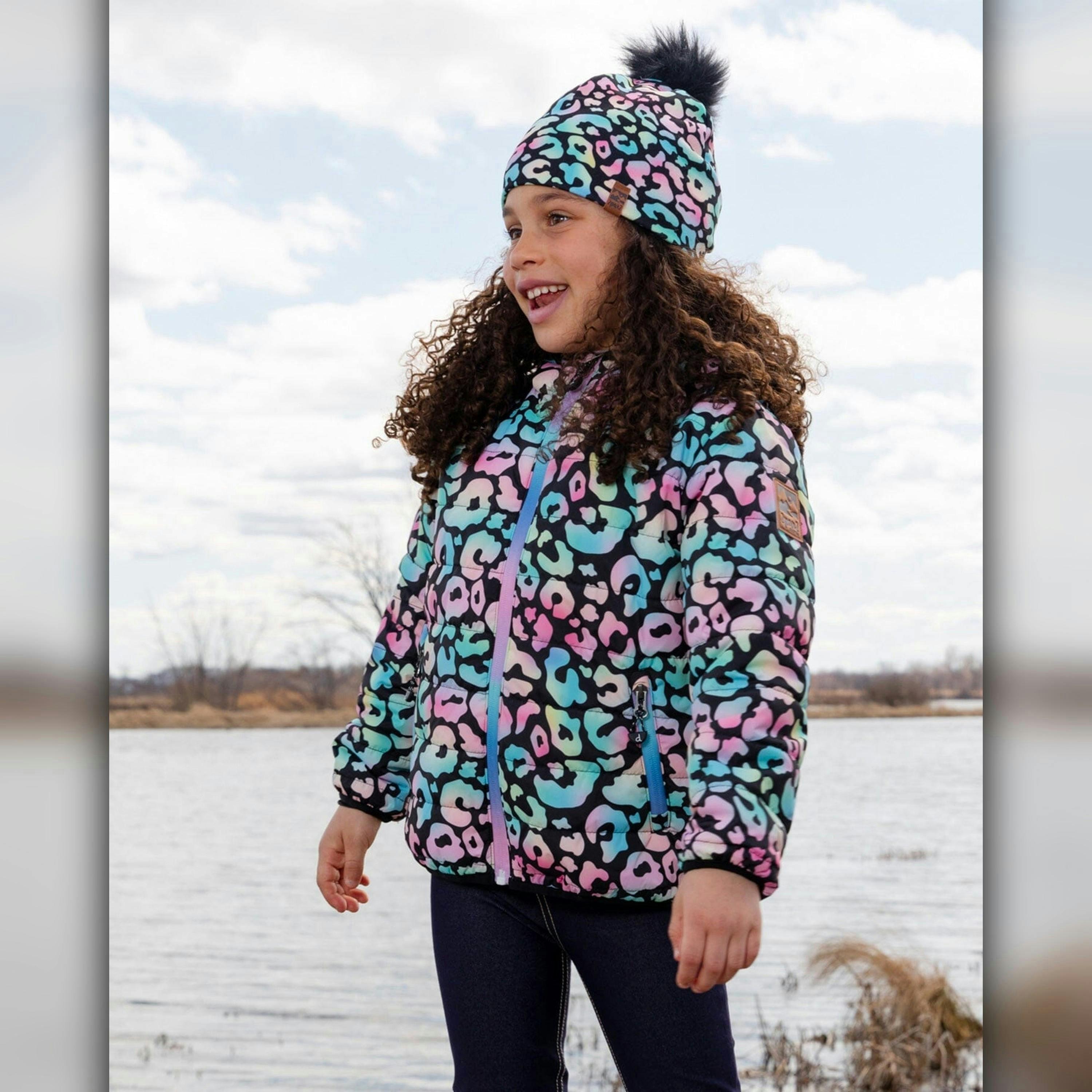 Quilted Mid-Season Jacket Black Animal Print , view 2 of 5