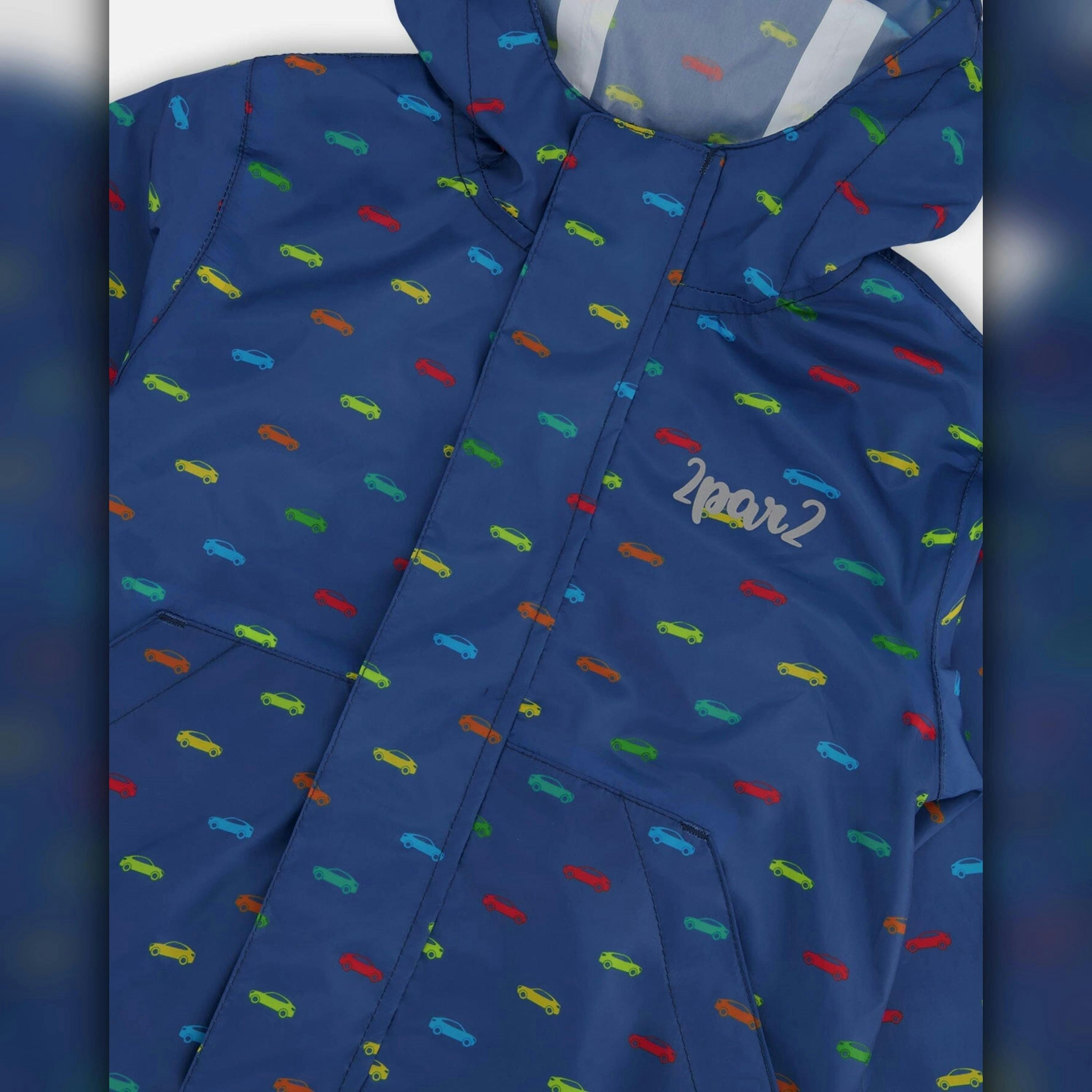 Packable Windbreaker In Polyester Blue Car Print , view 4 of 5
