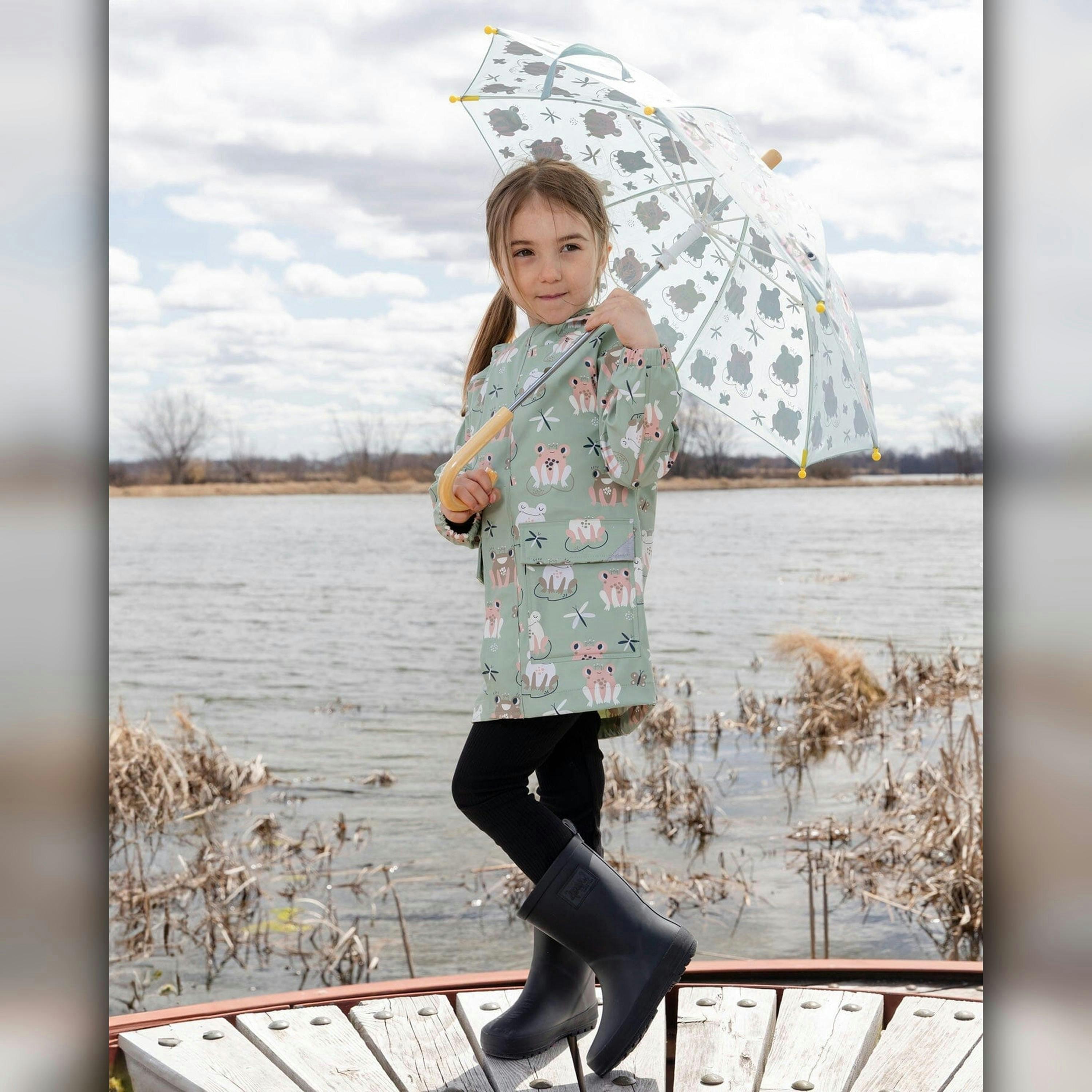 Green raincoat with color-changing frogs , view 2 of 5