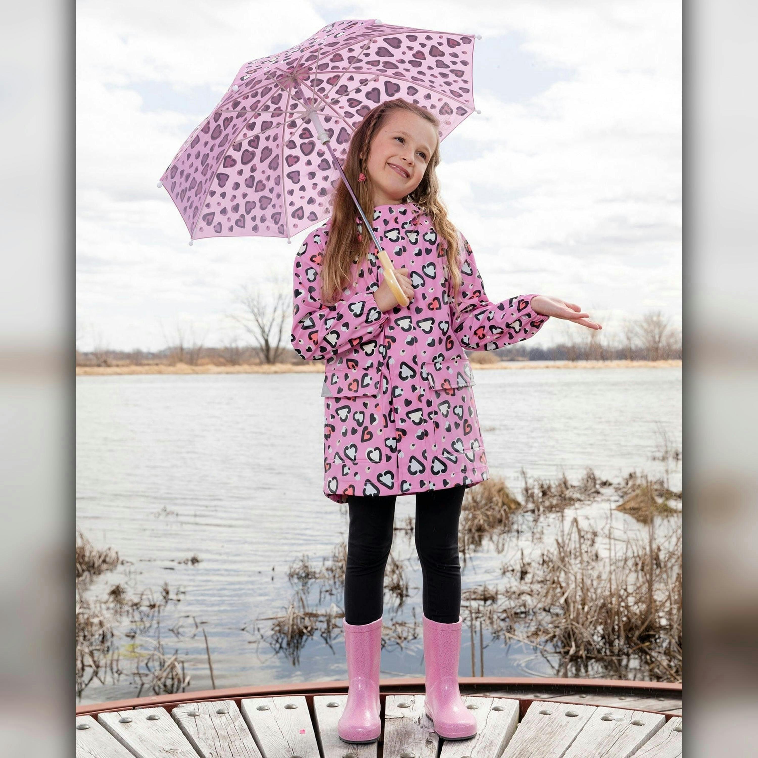 Pink raincoat with color-changing hearts , view 4 of 6