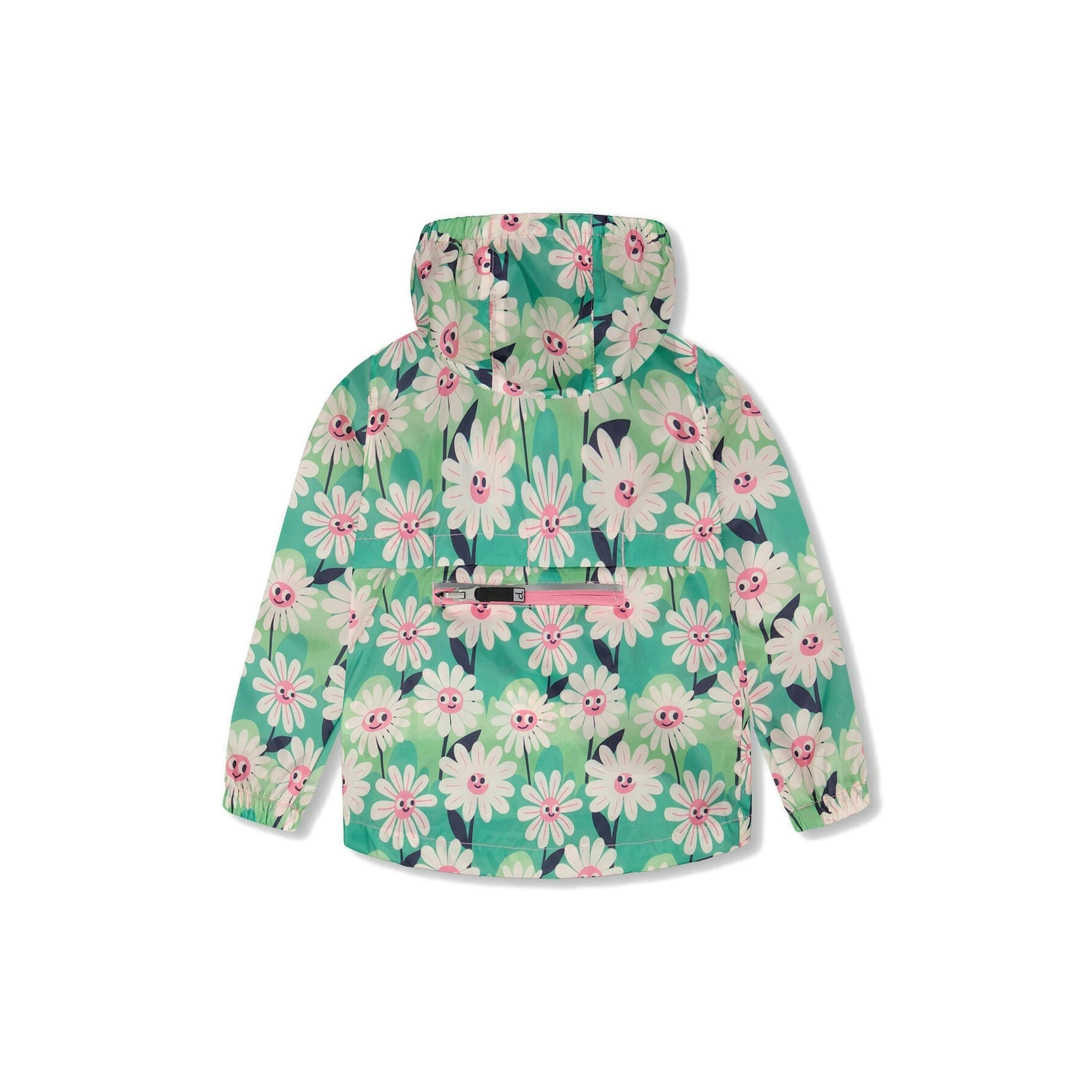 Packable Windbreaker In Polyester Green Smiling Flower Print , view 3 of 6
