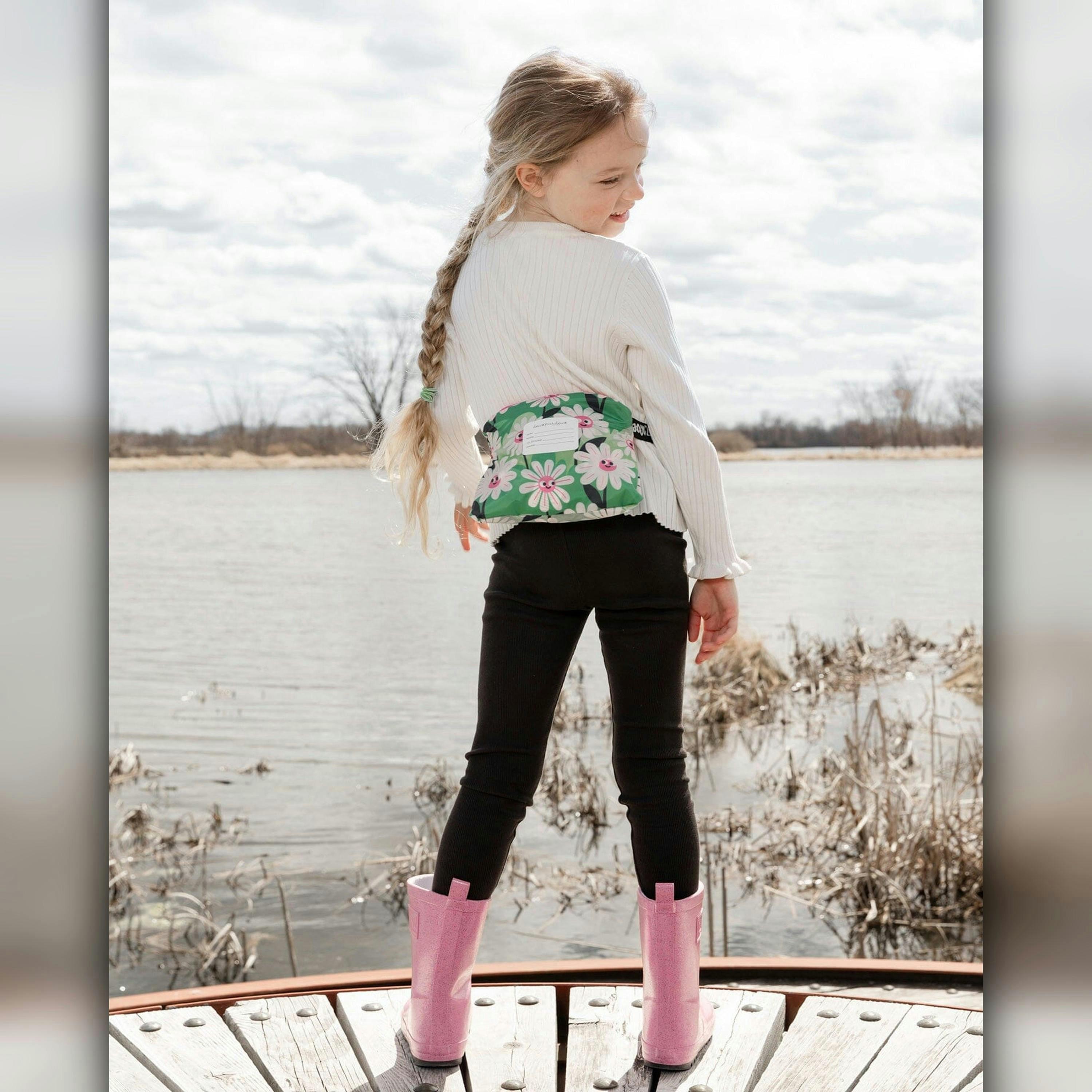 Packable Windbreaker In Polyester Green Smiling Flower Print , view 6 of 6