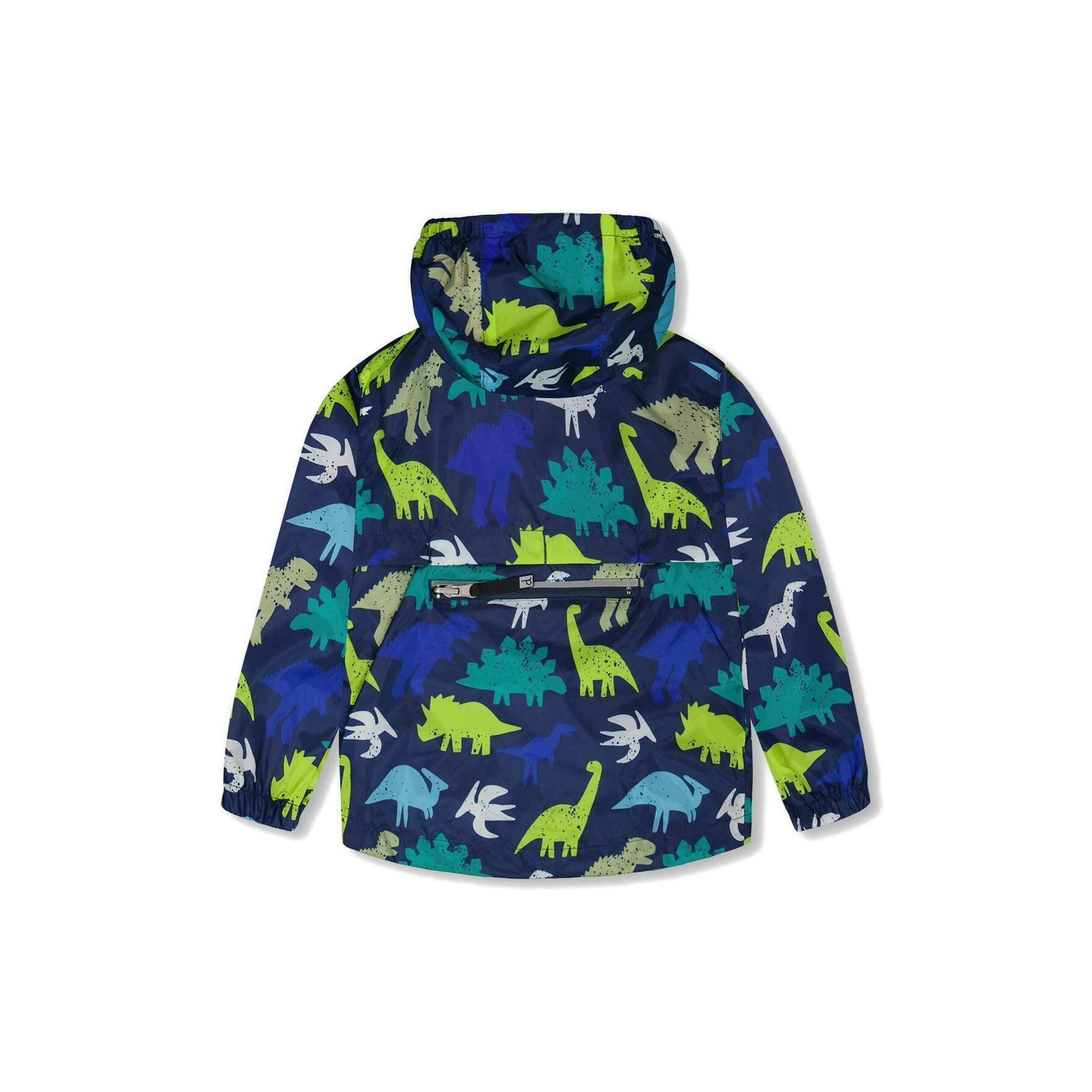Packable Windbreaker In Polyester Blue Dinosaur Print , view 4 of 6