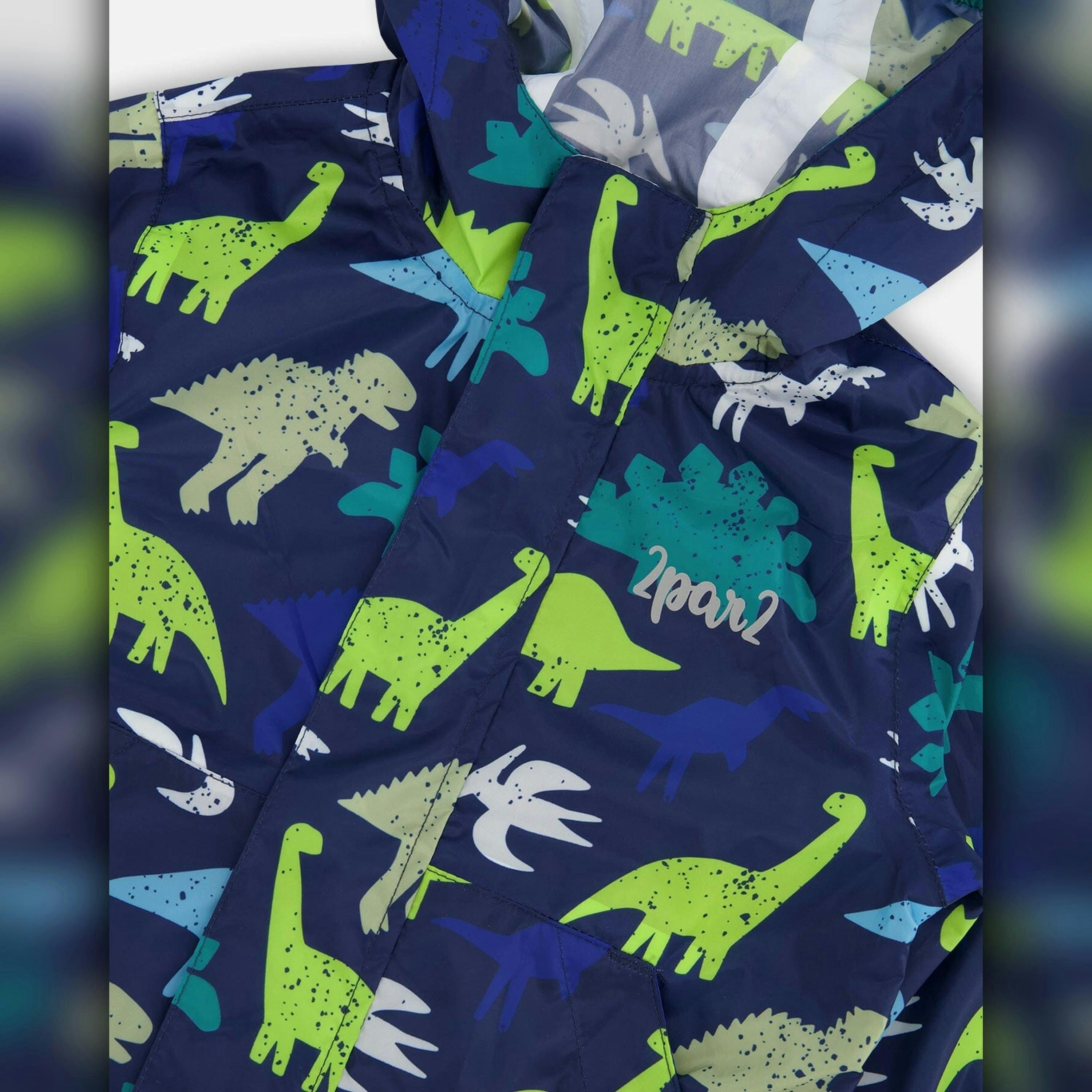 Packable Windbreaker In Polyester Blue Dinosaur Print , view 5 of 6