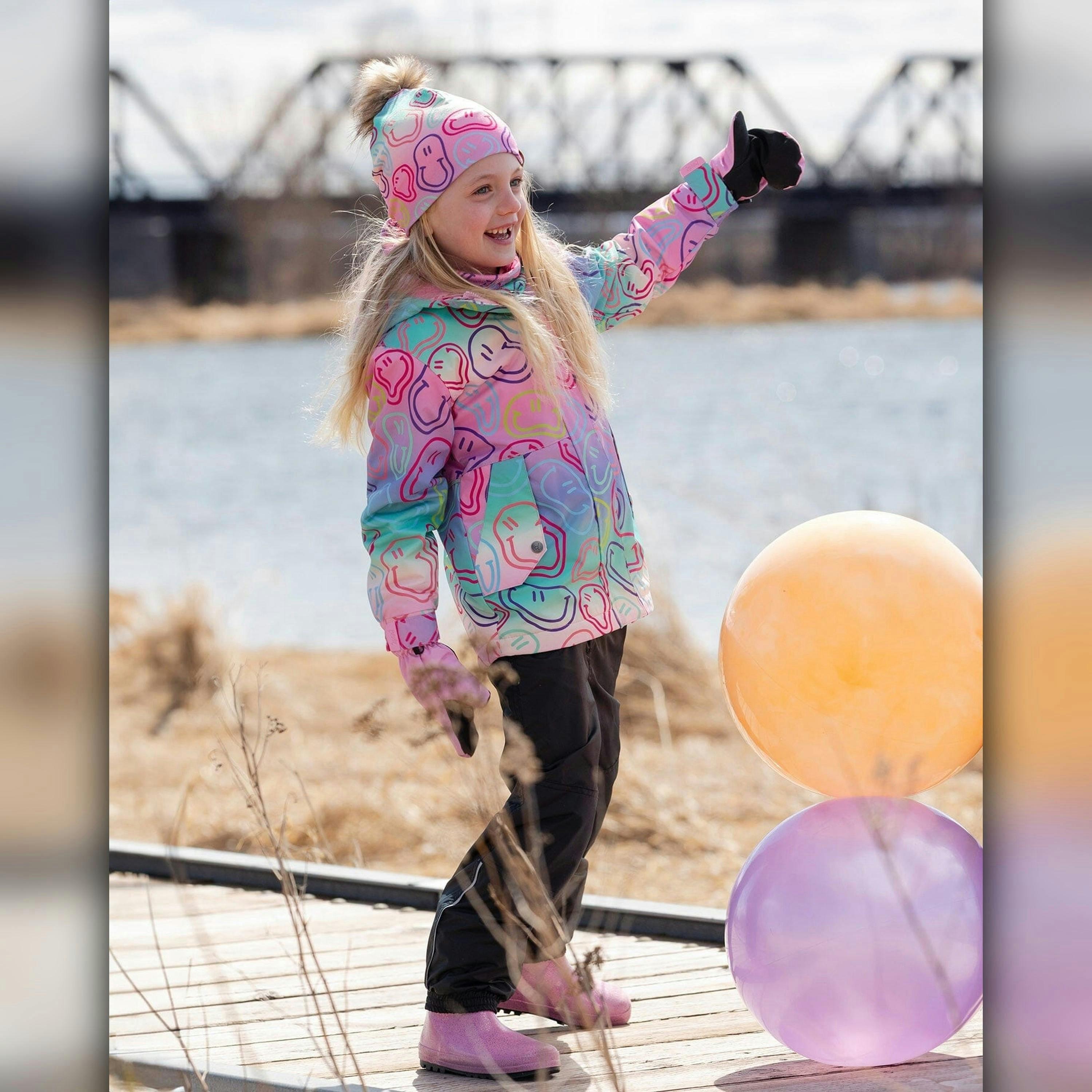 Two-Piece Mid-Season Outerwear Set Multicolored Printed Smileys , view 2 of 6