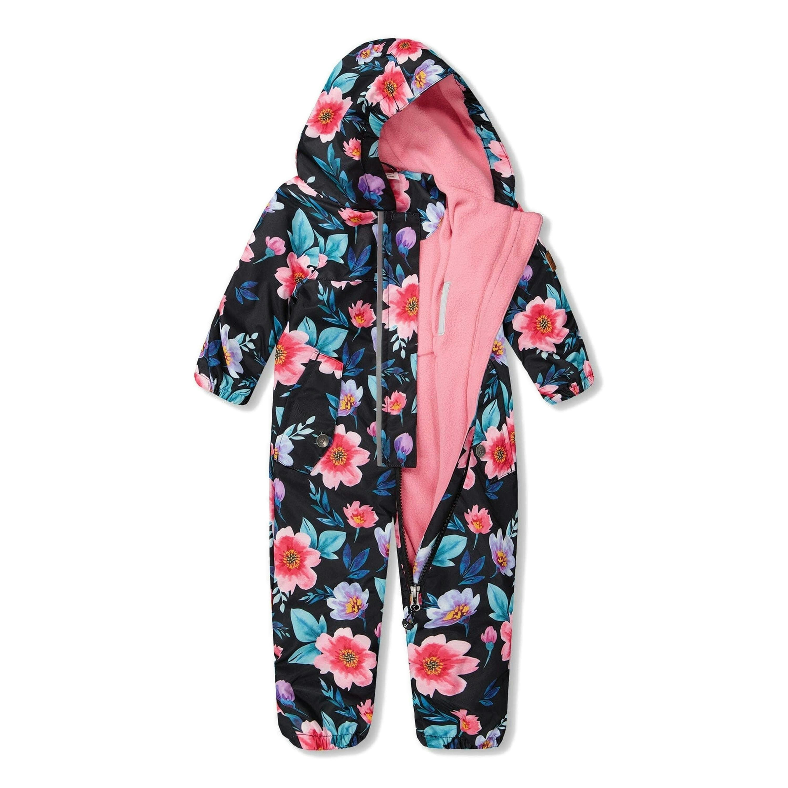 Baby Mid-Season One-Piece Outerwear With Hat Black Printed Flowers , view 4 of 6