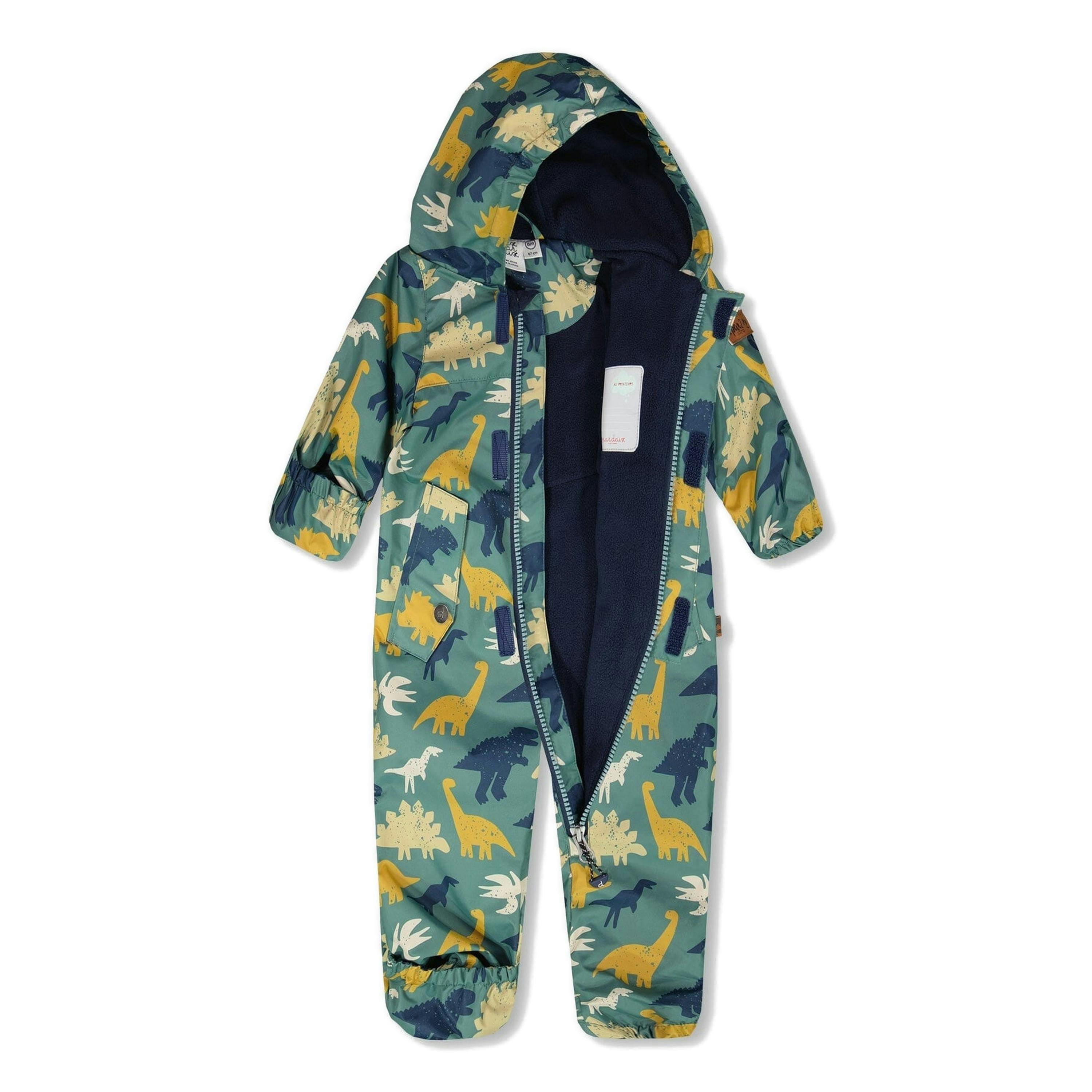 Baby Mid-Season One-Piece Outerwear With Hat Green Dinosaur Print , view 4 of 6