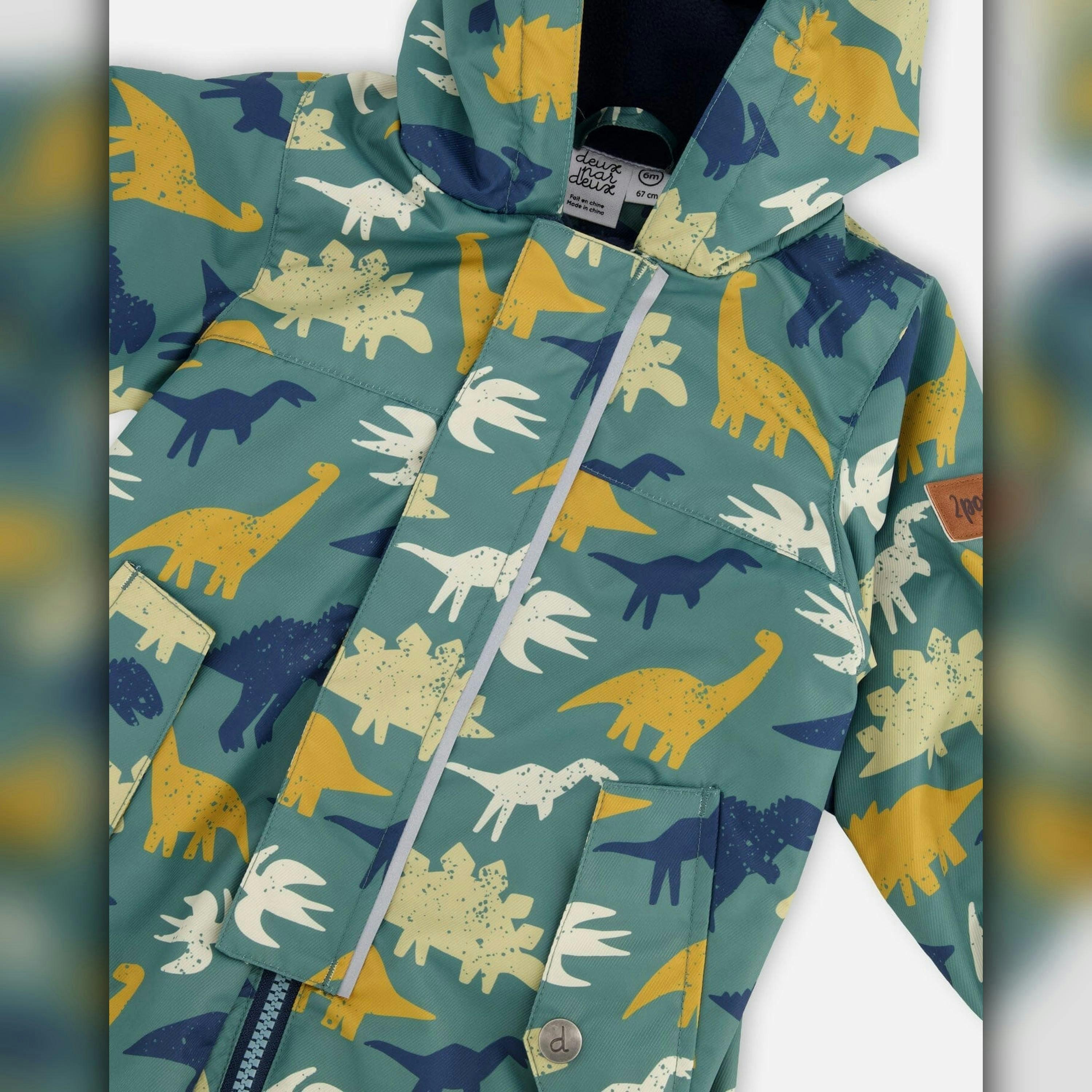 Baby Mid-Season One-Piece Outerwear With Hat Green Dinosaur Print , view 5 of 6