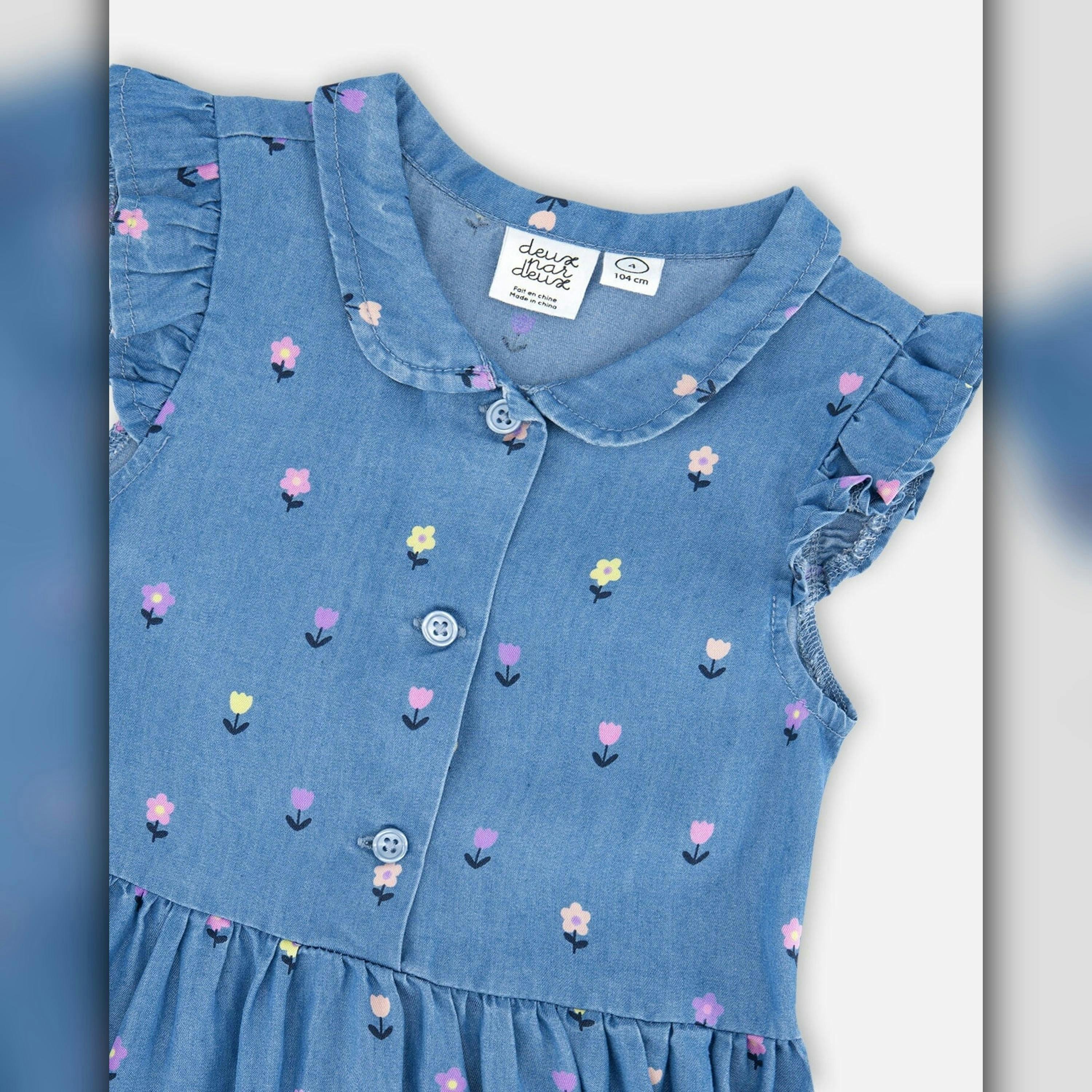 Sleeveless Button Down Dress Blue Flower Print , view 3 of 3