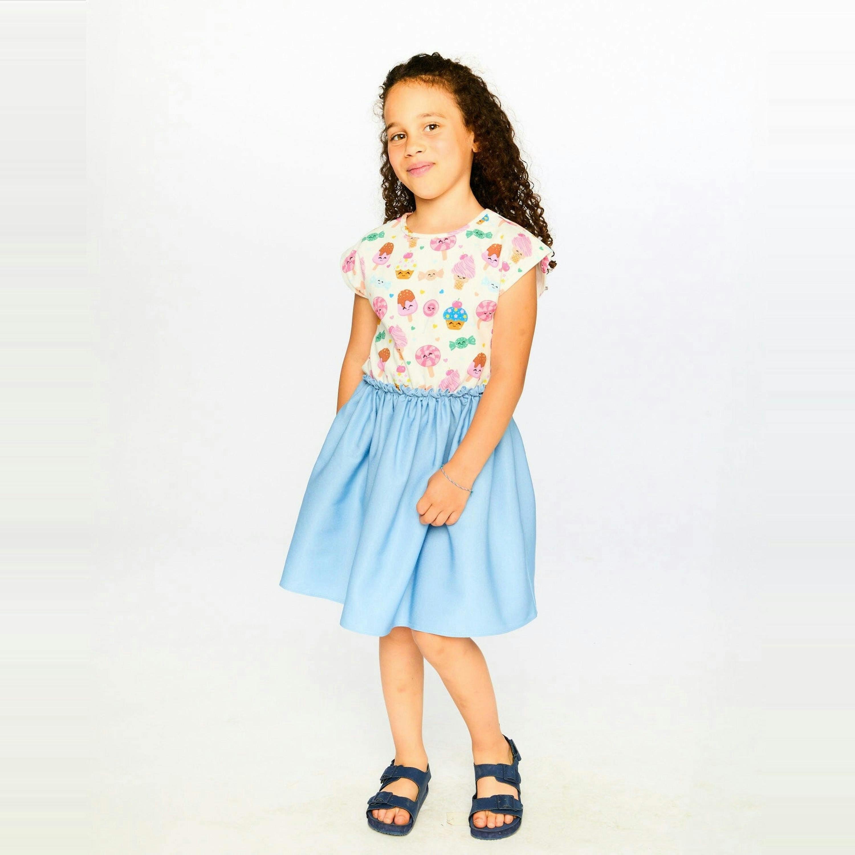 Bi-Material Dress White Candy Print , view 2 of 3