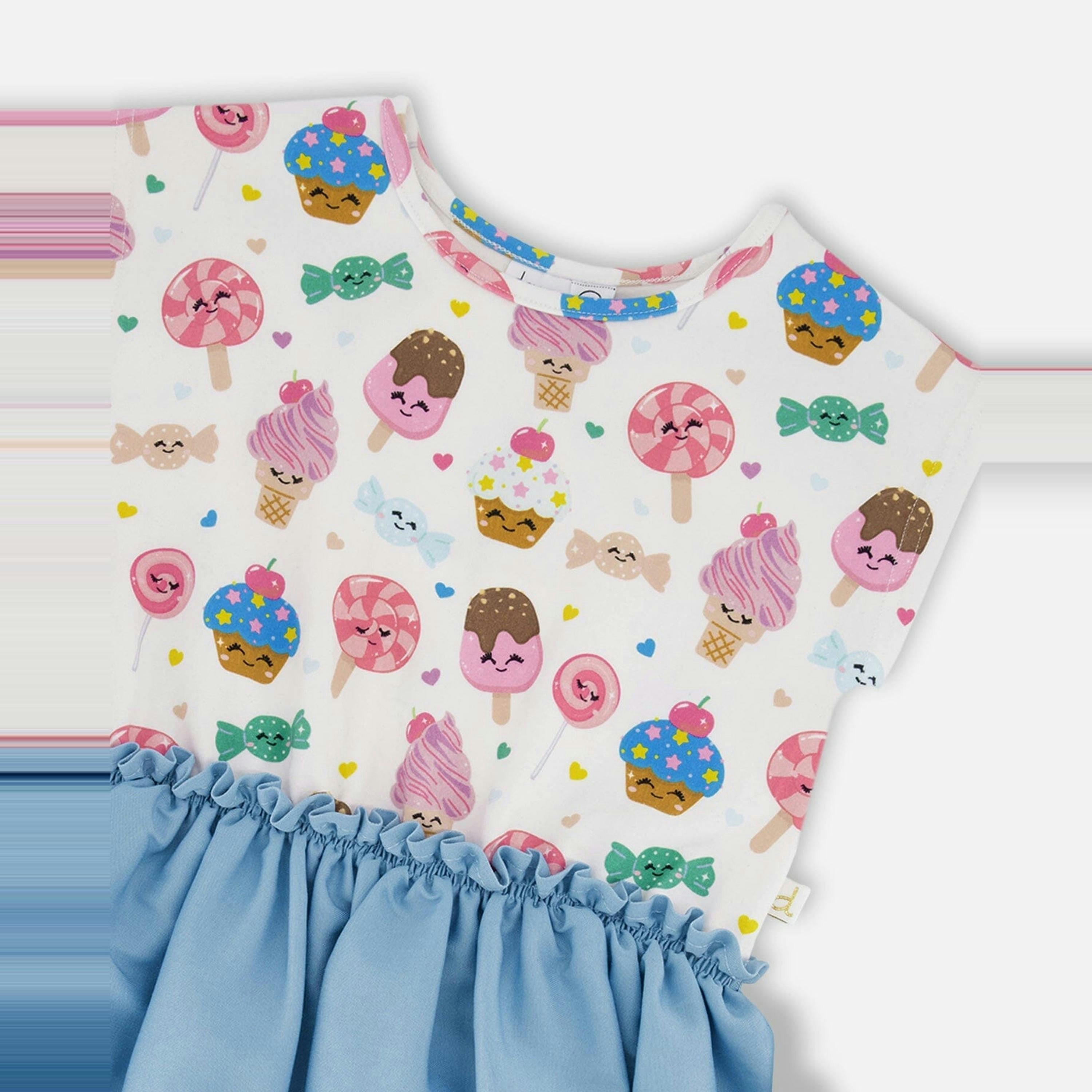 Bi-Material Dress White Candy Print , view 3 of 3