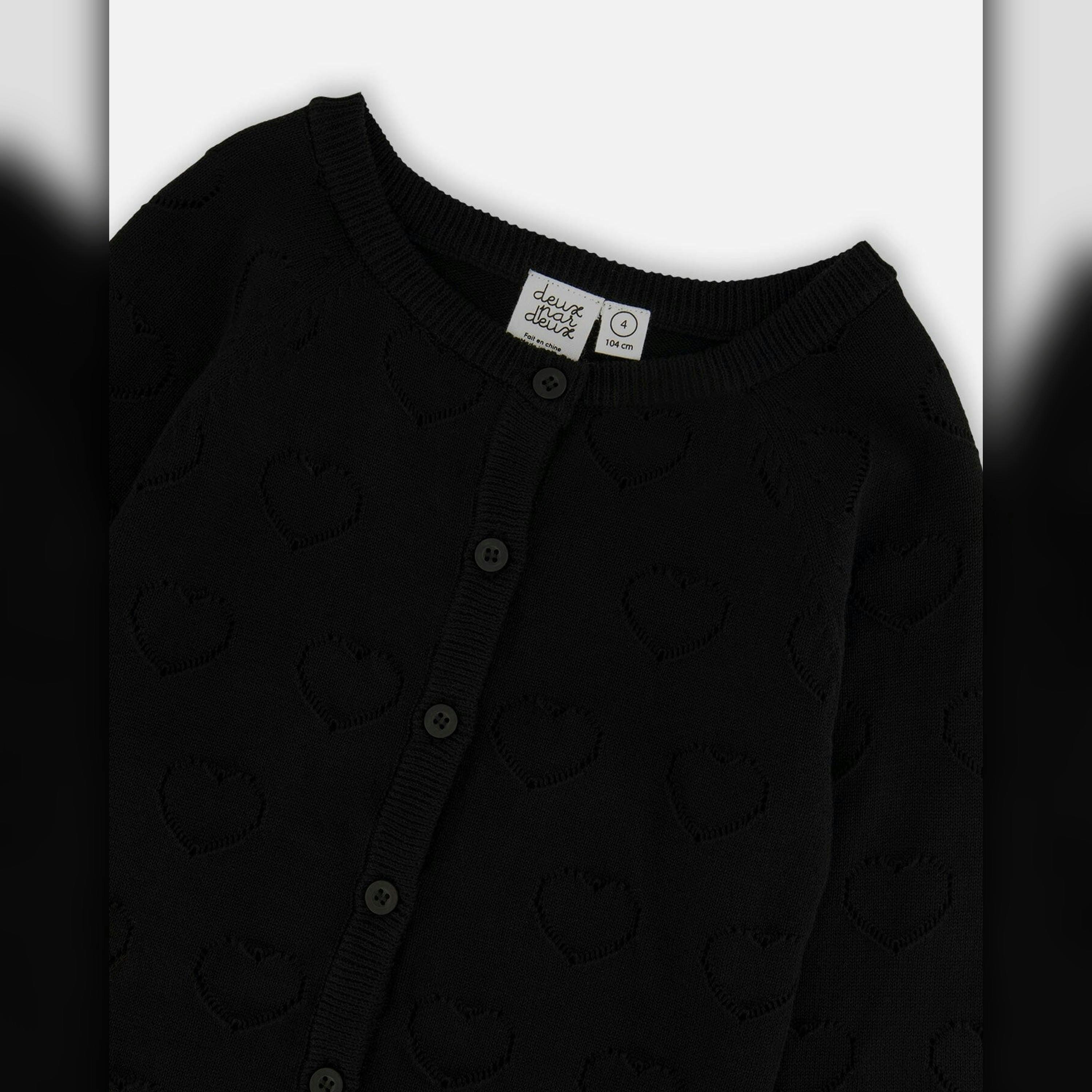 Pointelle Knit Cardigan Black , view 3 of 3