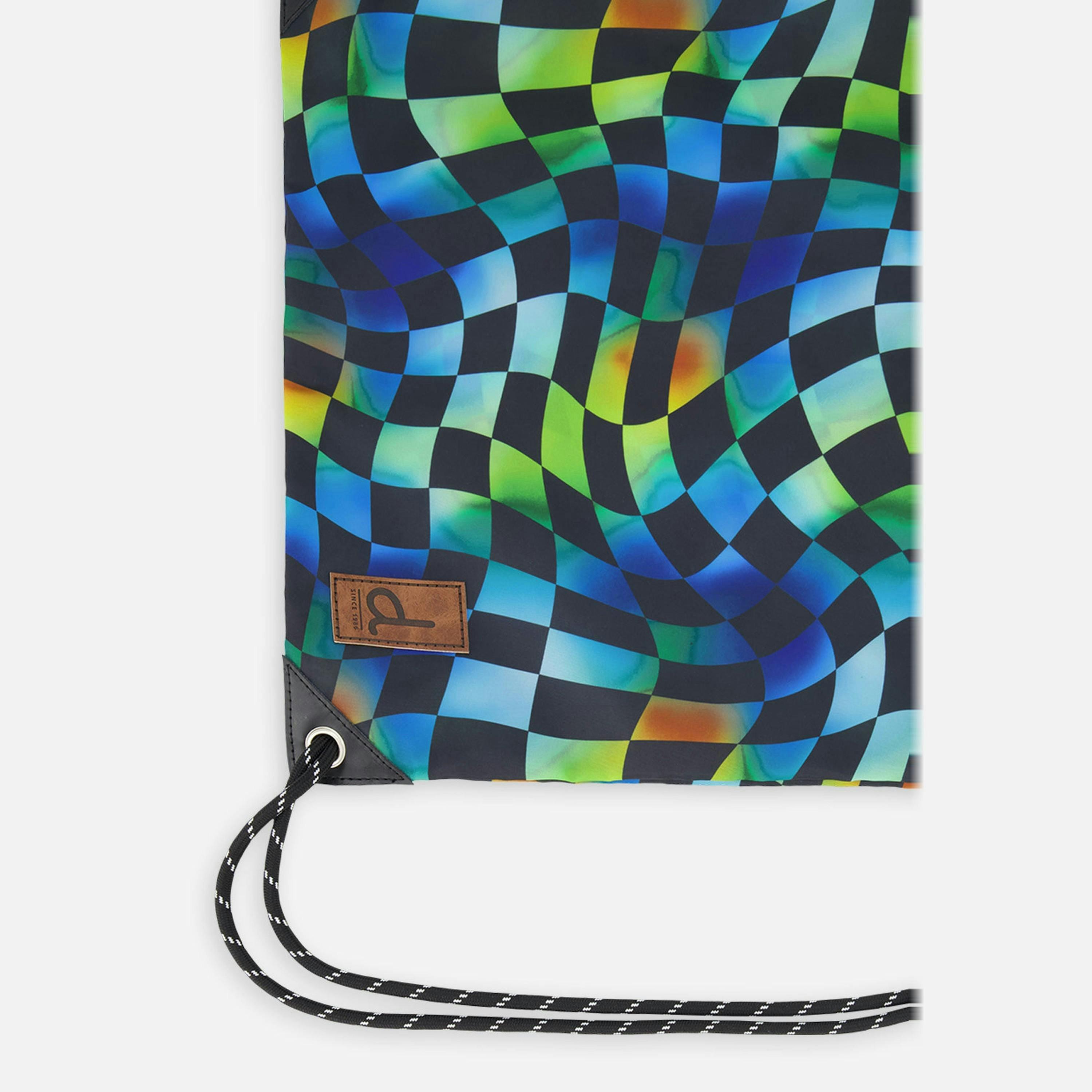 Drawstring Bag Blue Checkered Print , view 3 of 4
