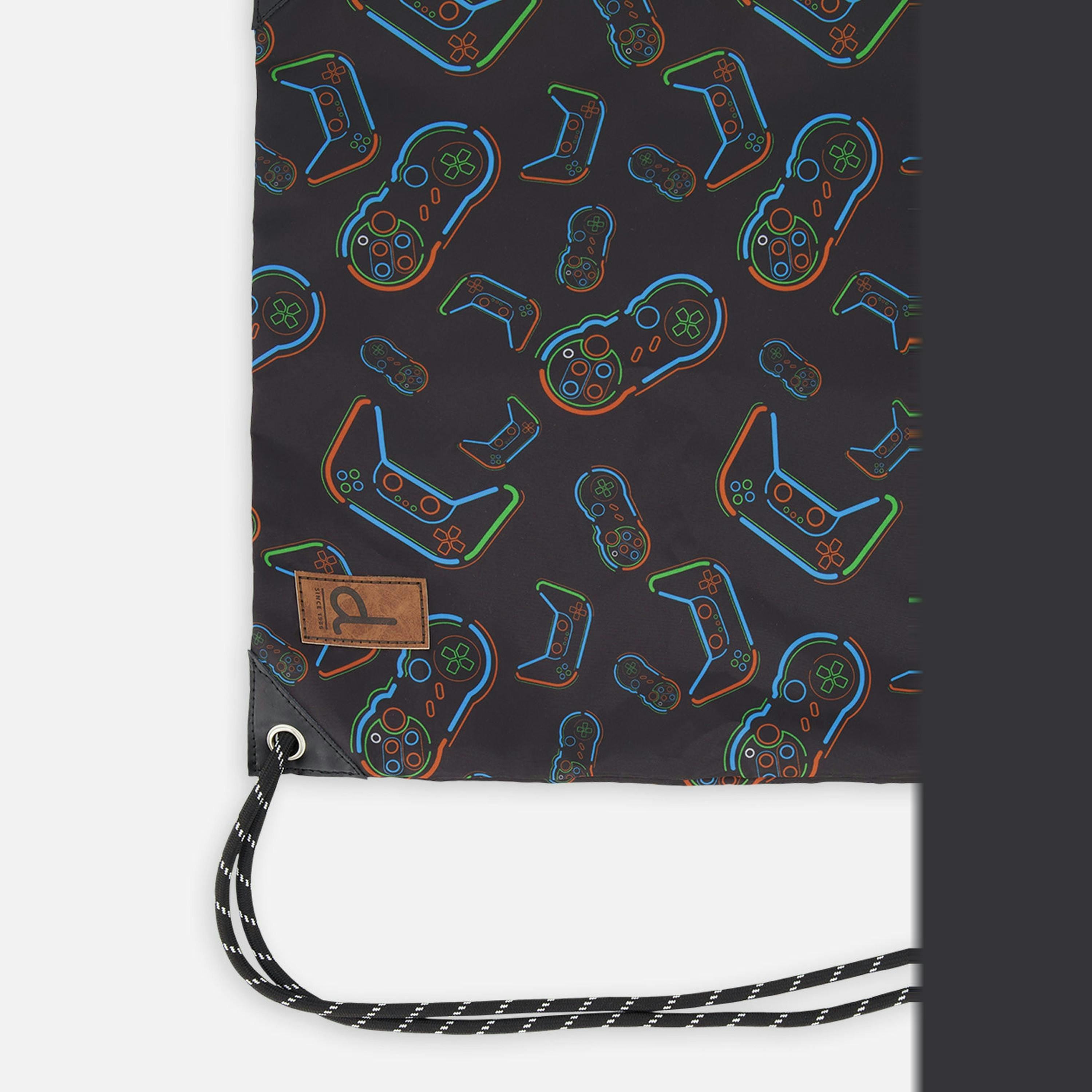 Drawstring Bag Black Printed Controller , view 3 of 4