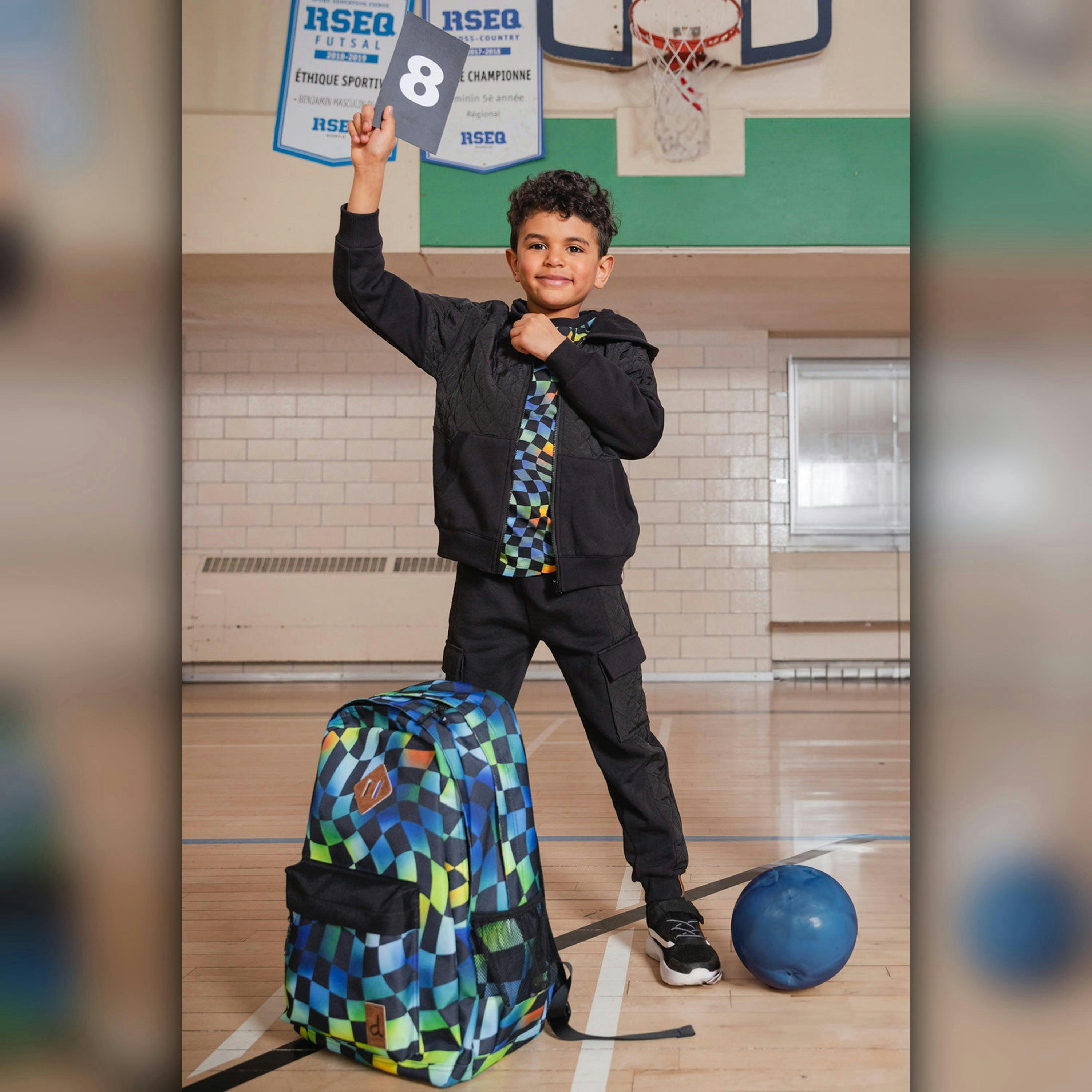Kids Backpack Blue Checkered Print , view 2 of 4