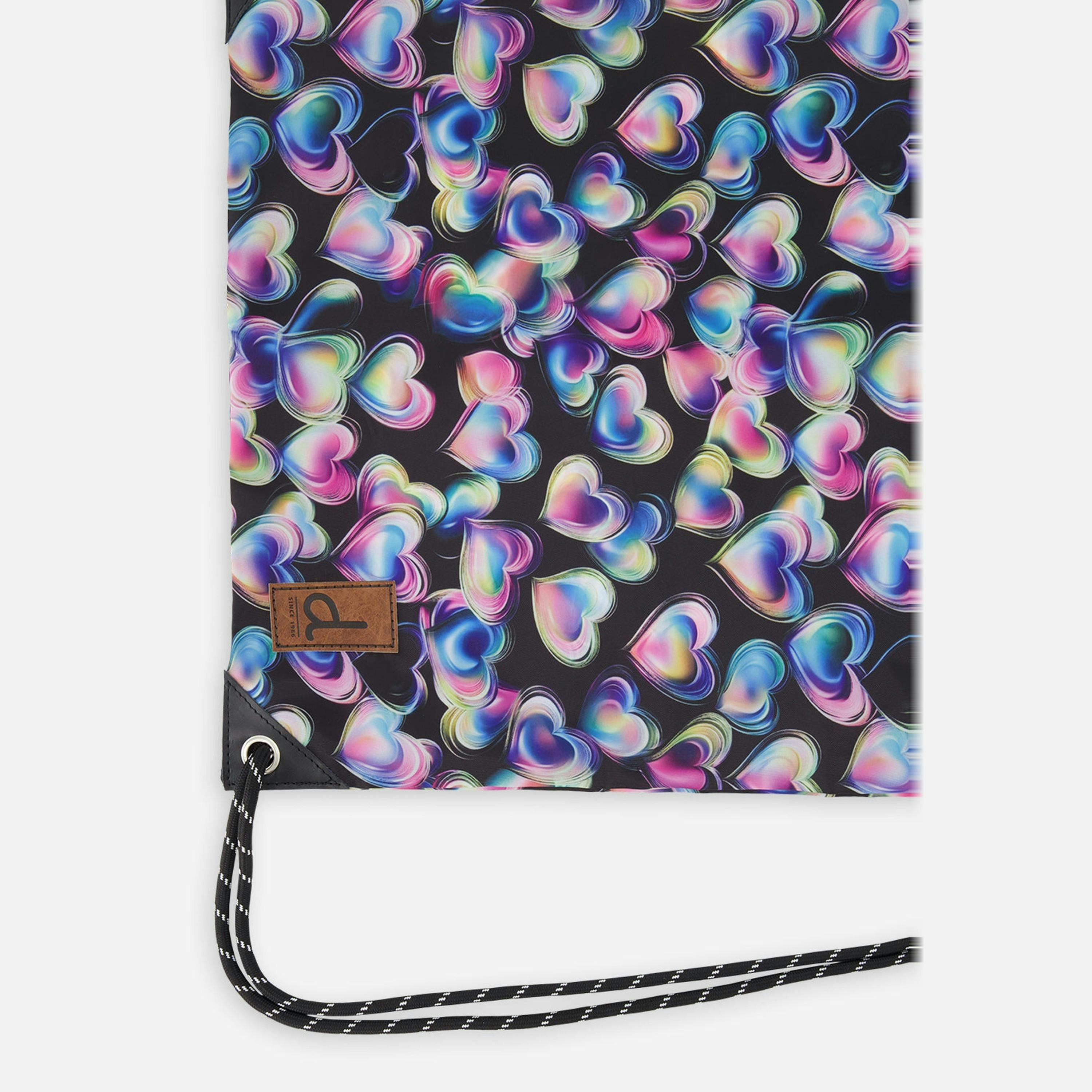 Drawstring Bag Black Printed With Hearts , view 3 of 4