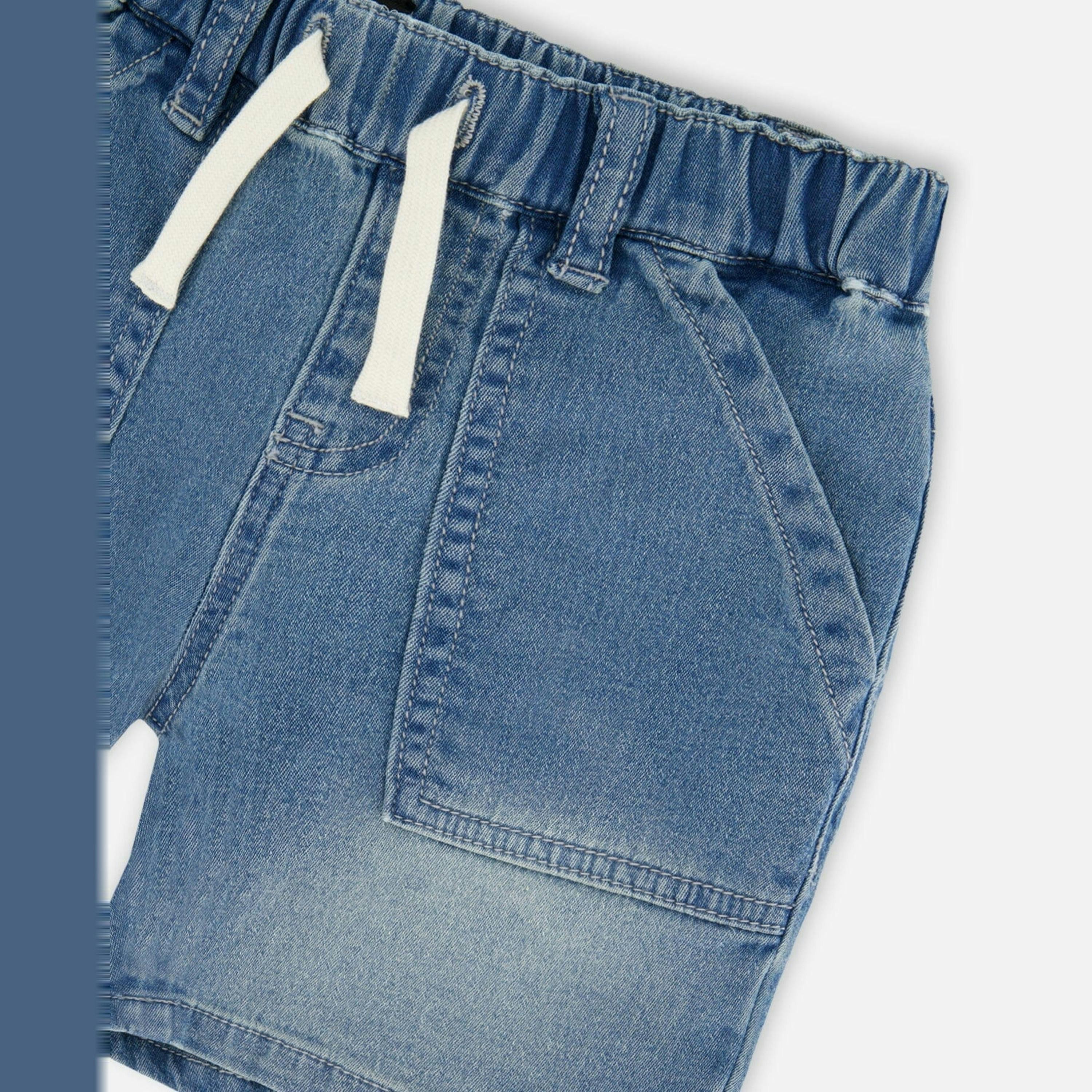 French Terry Light Blue Denim Shorts , view 5 of 5