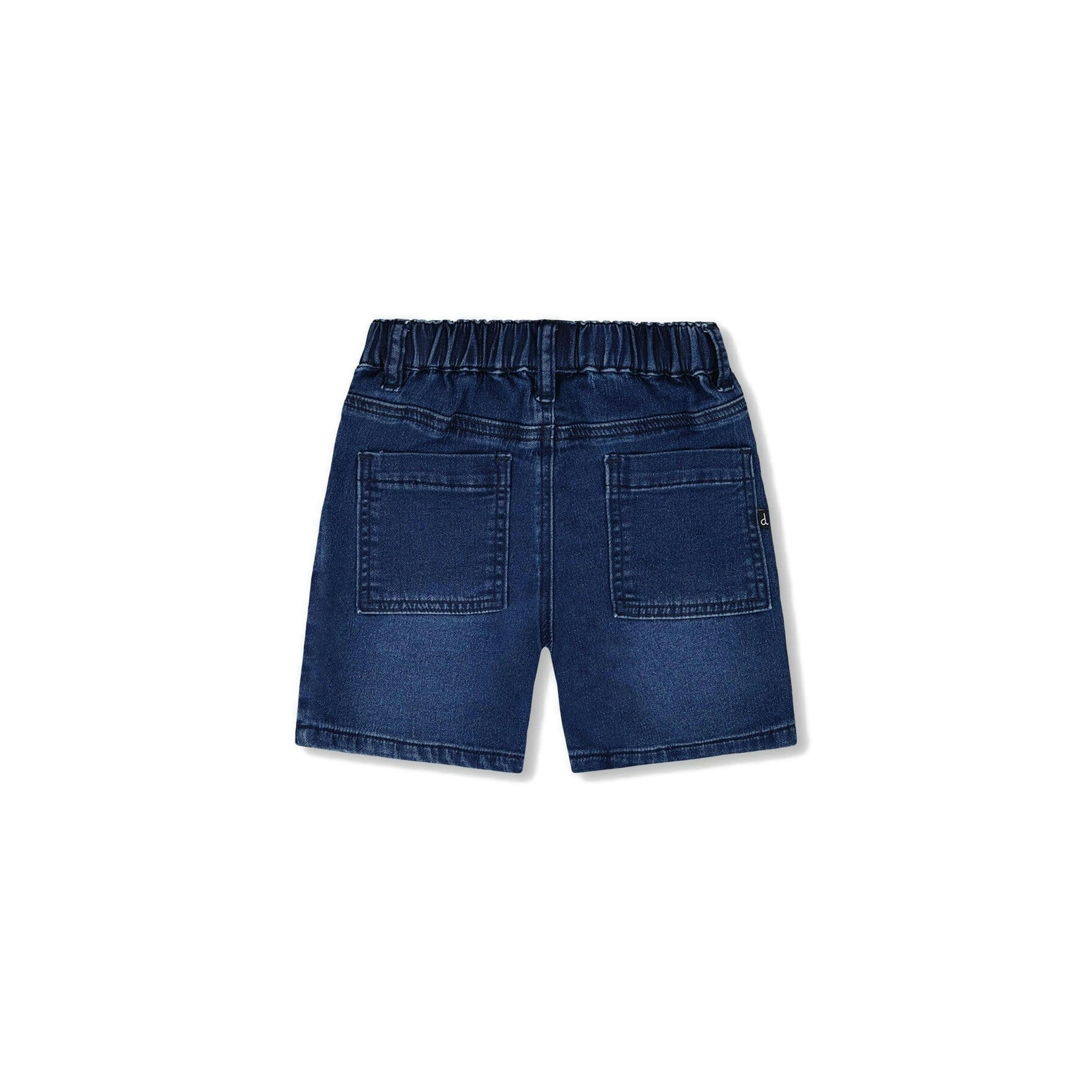 French Terry Navy Blue Denim Shorts , view 4 of 5