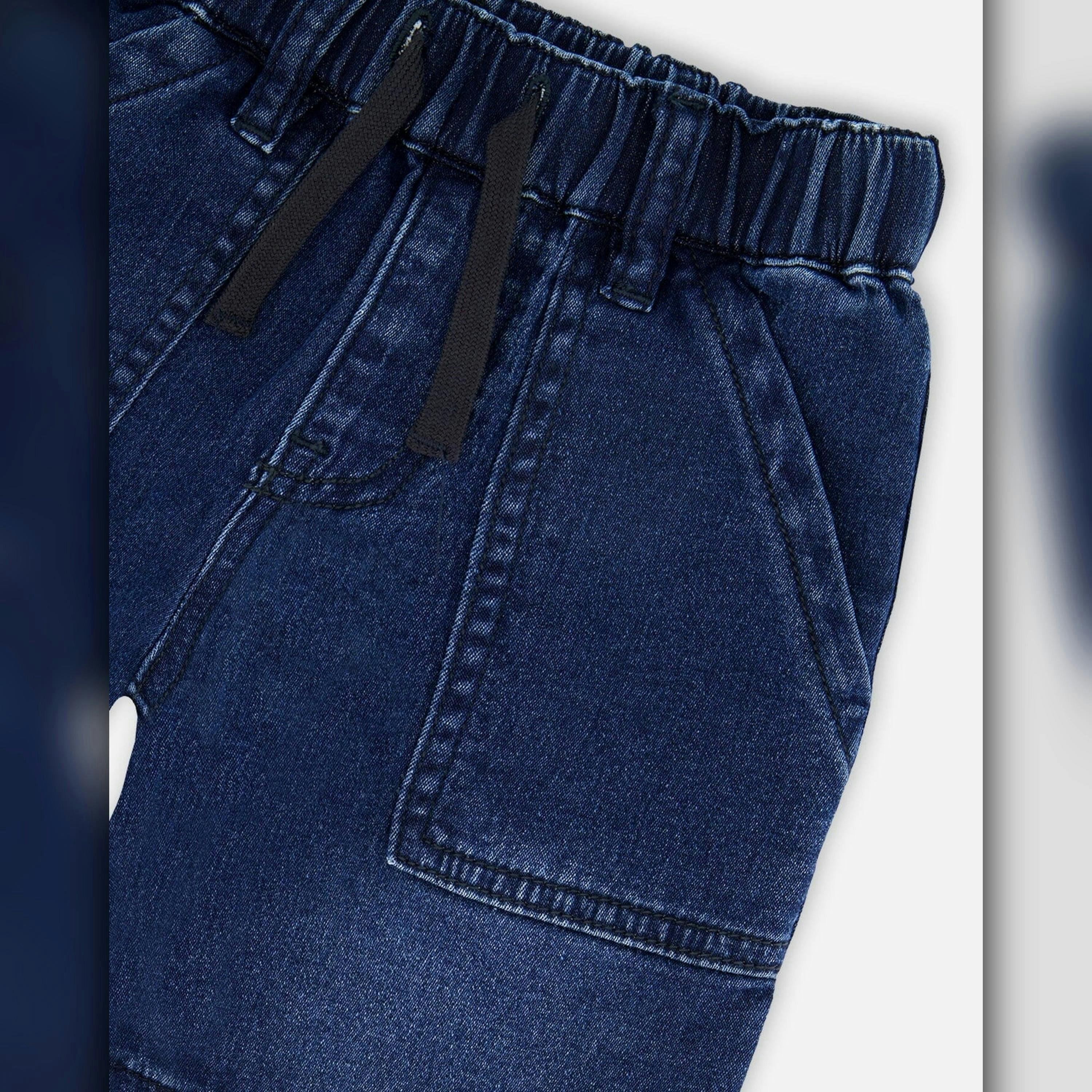 French Terry Navy Blue Denim Shorts , view 5 of 5