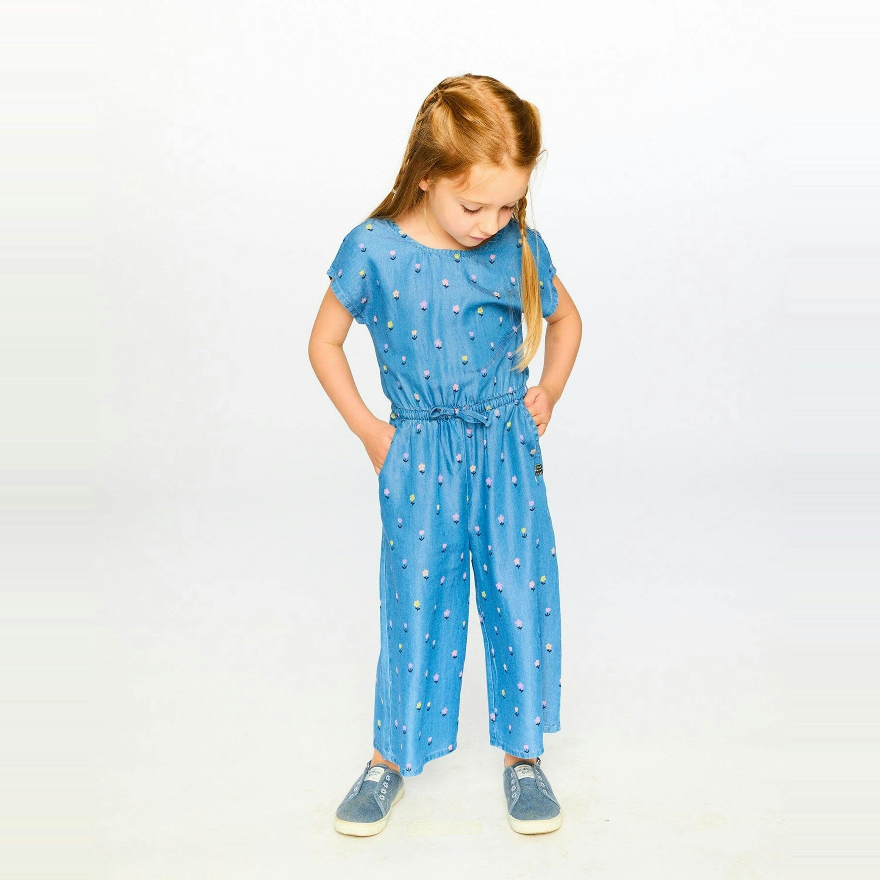 Chambray Jumpsuit Blue Flower Print , view 2 of 3