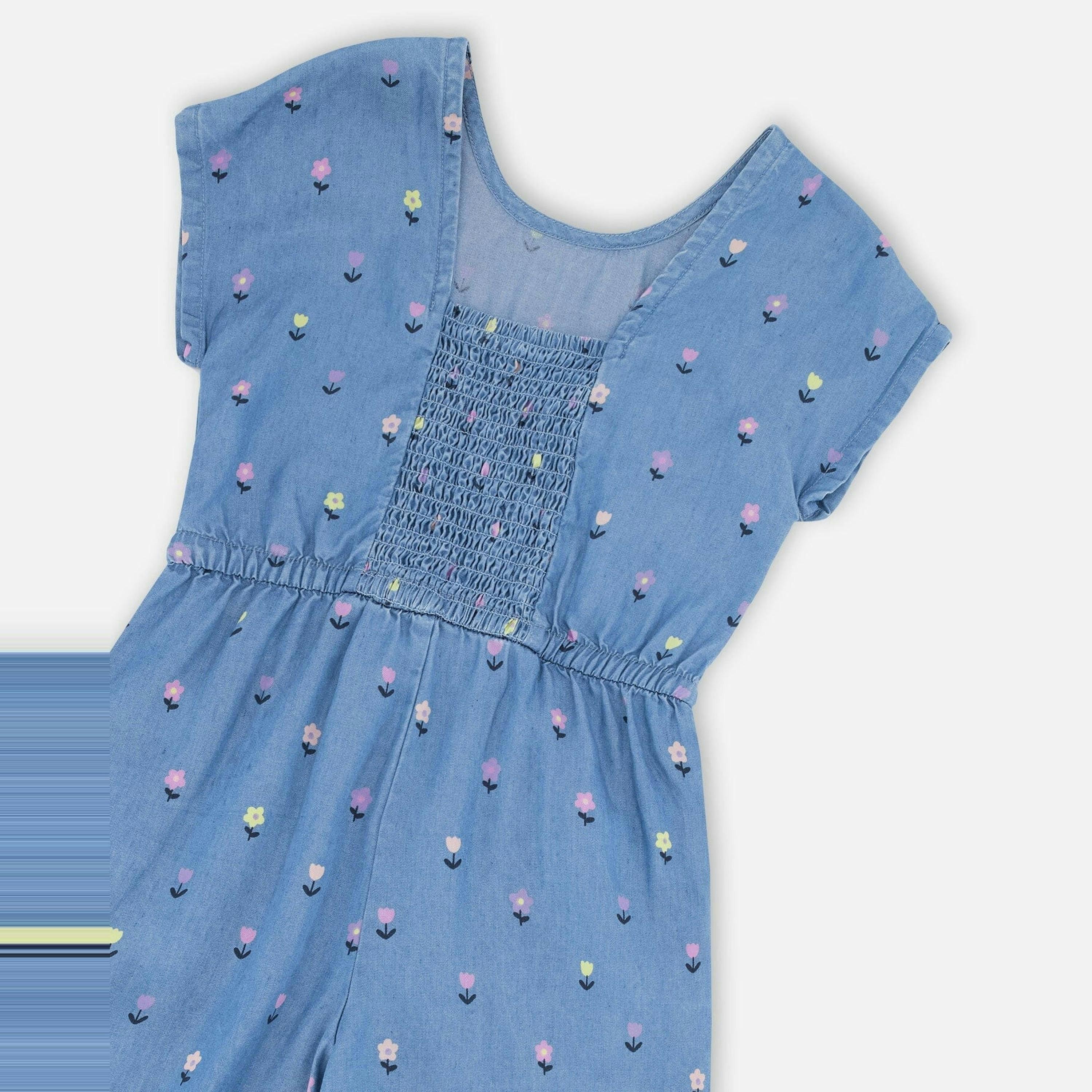 Chambray Jumpsuit Blue Flower Print , view 3 of 3