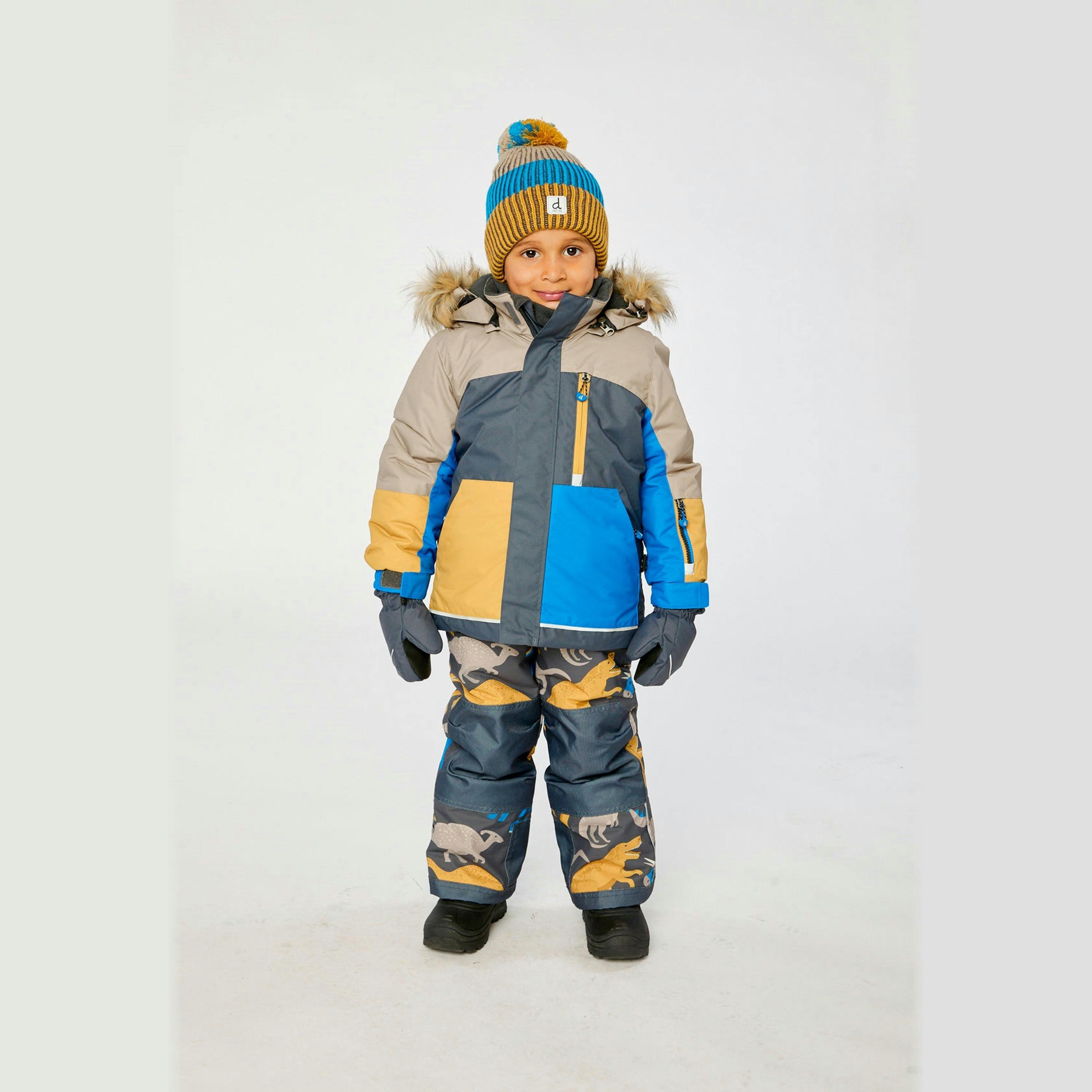 Two Piece Play Snowsuit Colorblock With Grey And Blue Dinosaur Print Pants , view 2 of 6