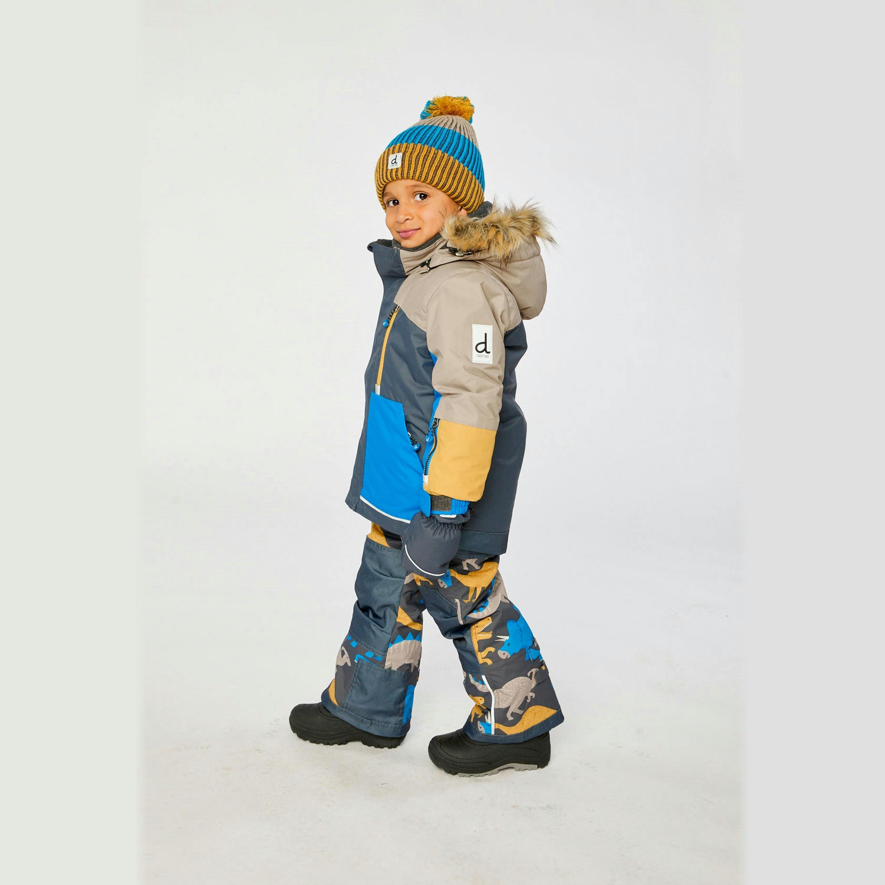 Two Piece Play Snowsuit Colorblock With Grey And Blue Dinosaur Print Pants , view 3 of 6