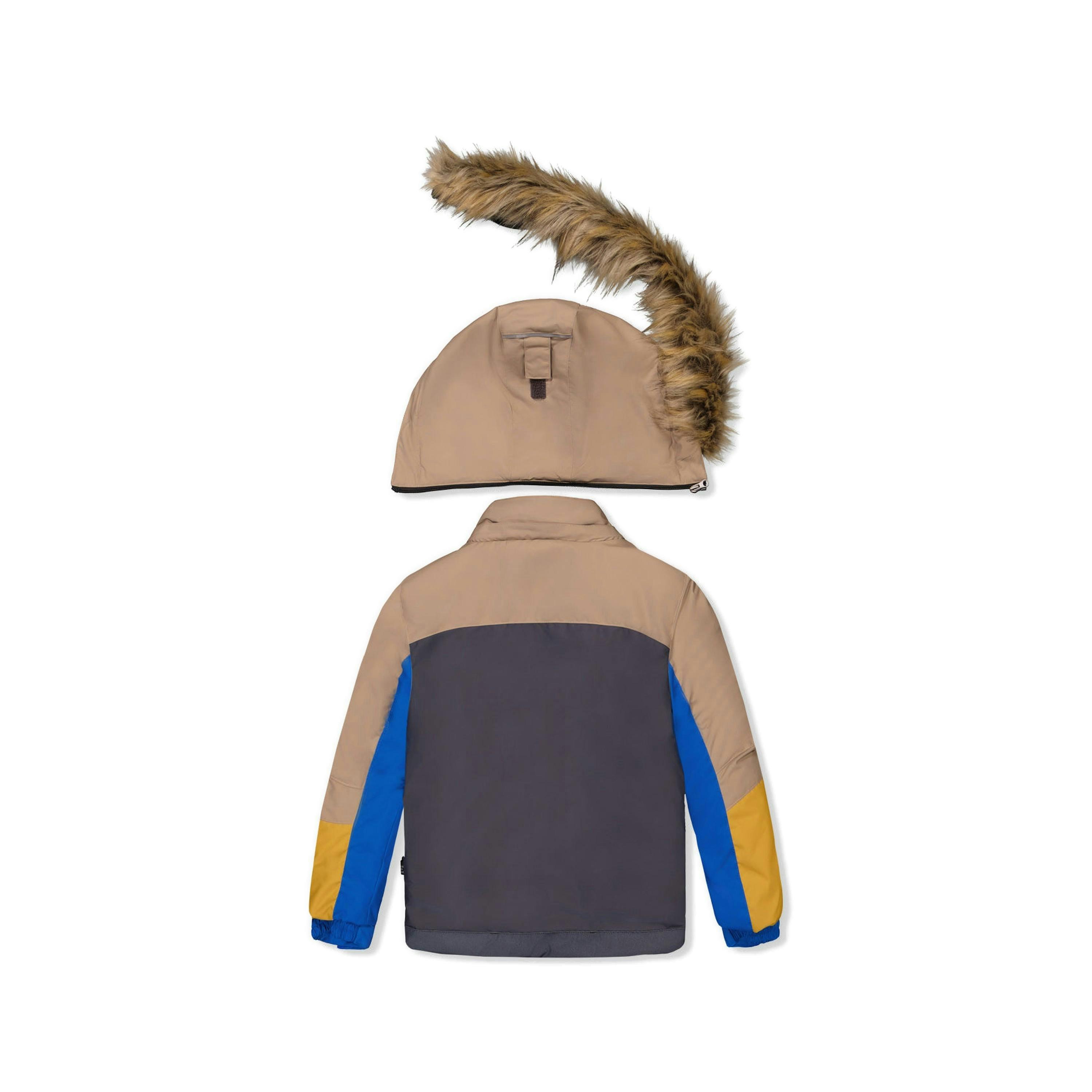 Two Piece Play Snowsuit Colorblock With Grey And Blue Dinosaur Print Pants , view 5 of 6