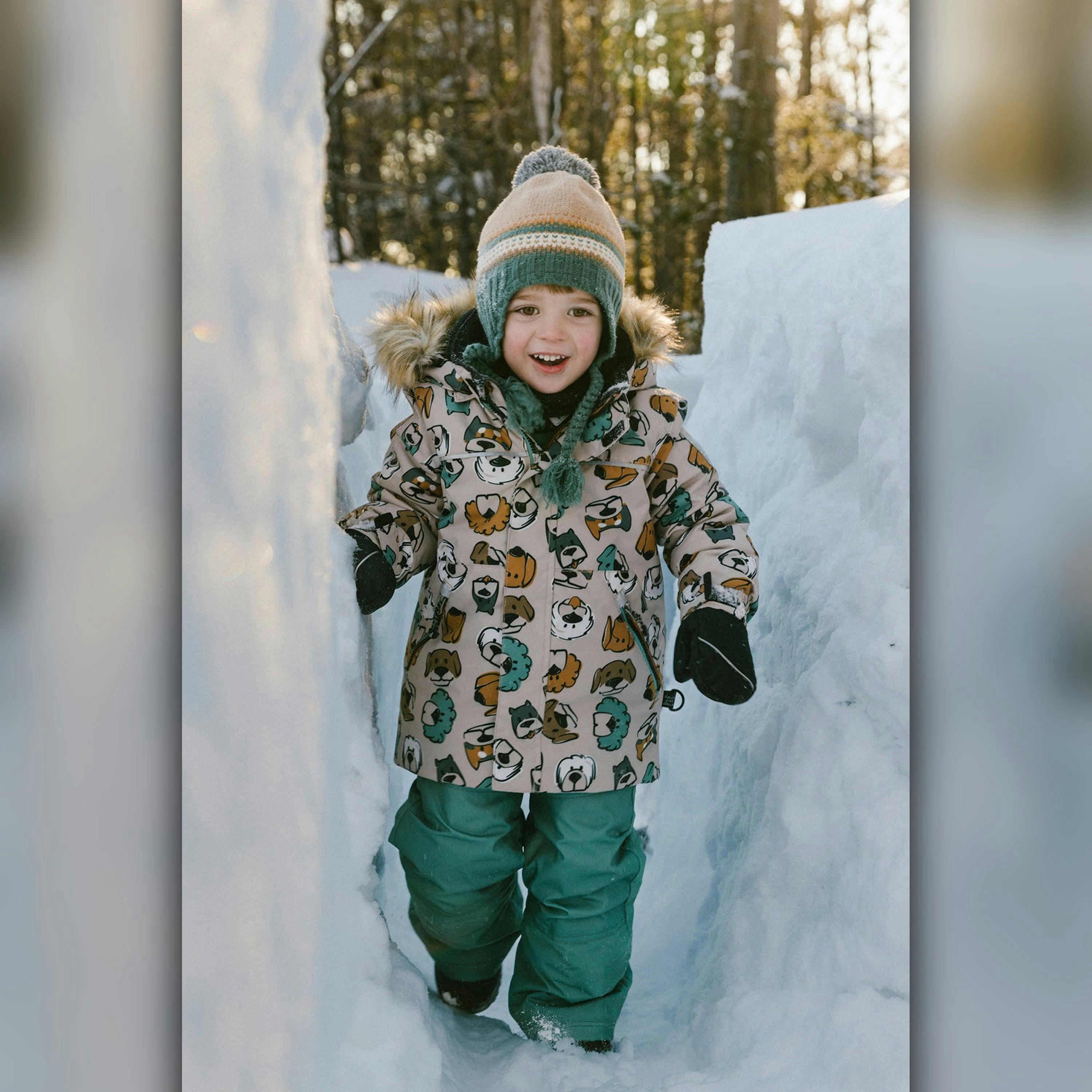 Two Piece Discover Snowsuit Beige Printed With Dogs , view 2 of 6