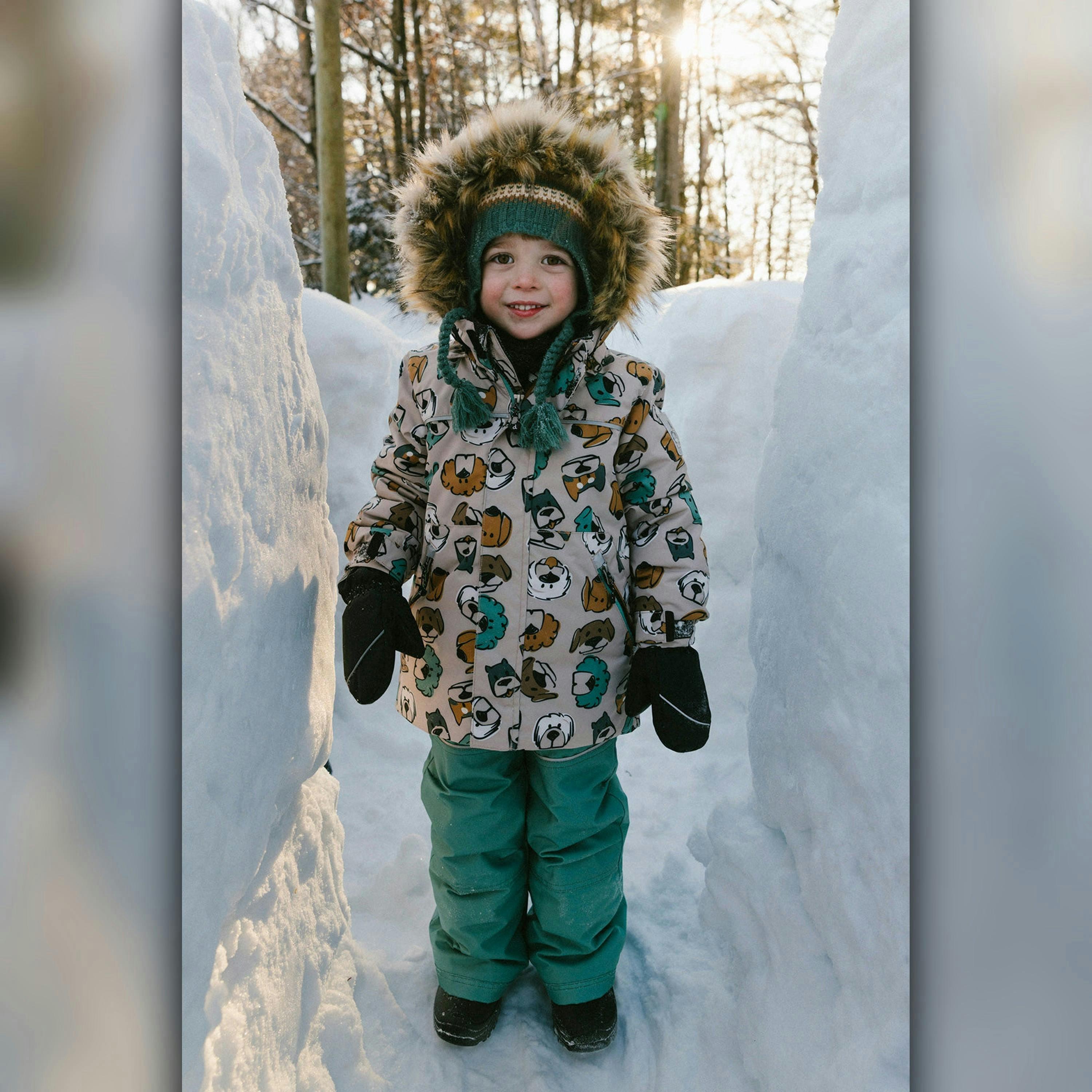Two Piece Discover Snowsuit Beige Printed With Dogs , view 3 of 6