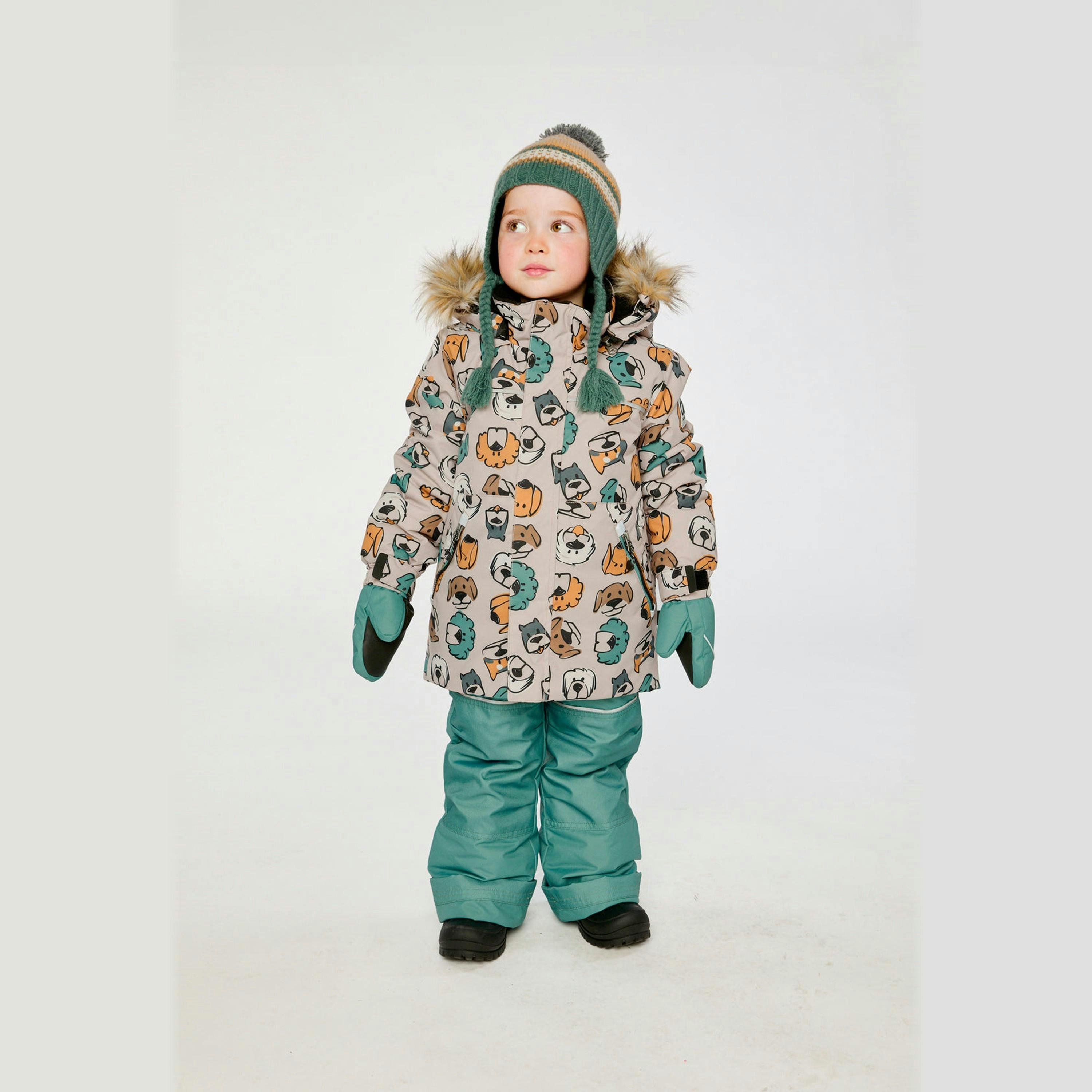 Two Piece Discover Snowsuit Beige Printed With Dogs , view 4 of 6
