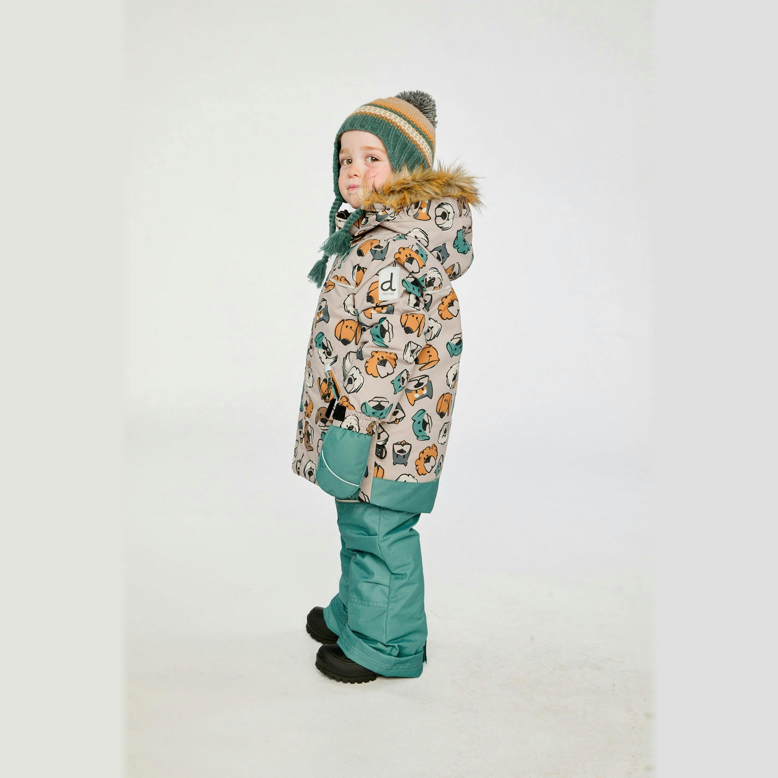 Two Piece Discover Snowsuit Beige Printed With Dogs , view 5 of 6