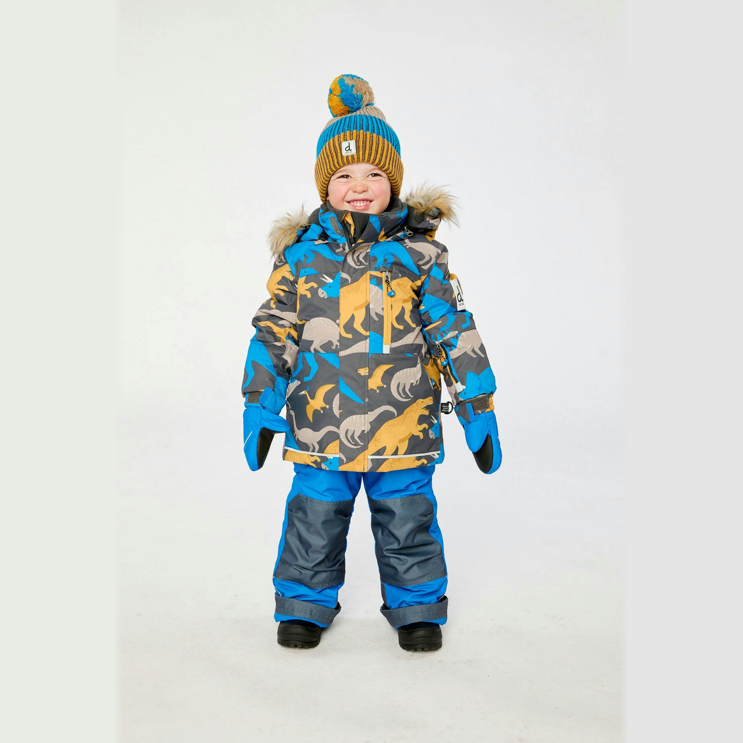 Two Piece Play Snowsuit Grey And Blue Dinosaur Print With Blue Pants , view 2 of 6