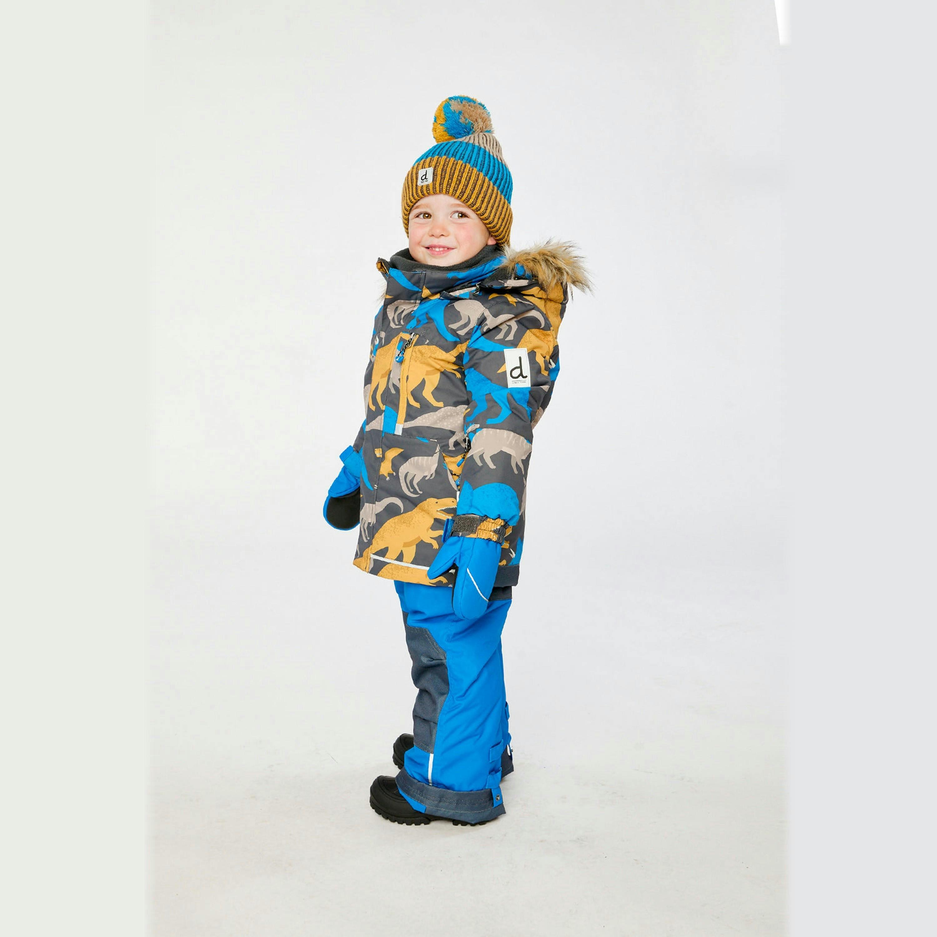 Two Piece Play Snowsuit Grey And Blue Dinosaur Print With Blue Pants , view 3 of 6