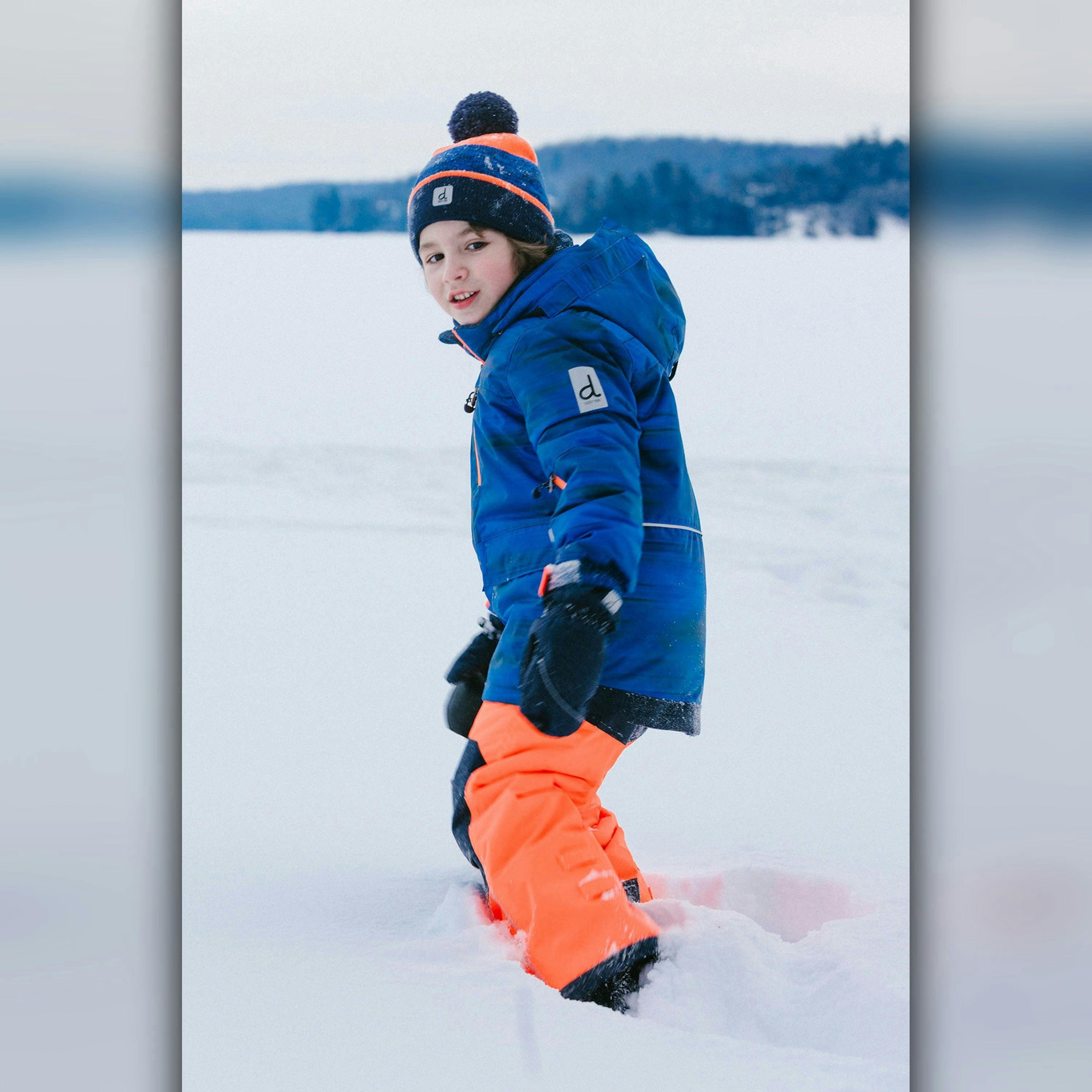 Two Piece Play Snowsuit Navy Blue And Orange With Orange Pants , view 2 of 6